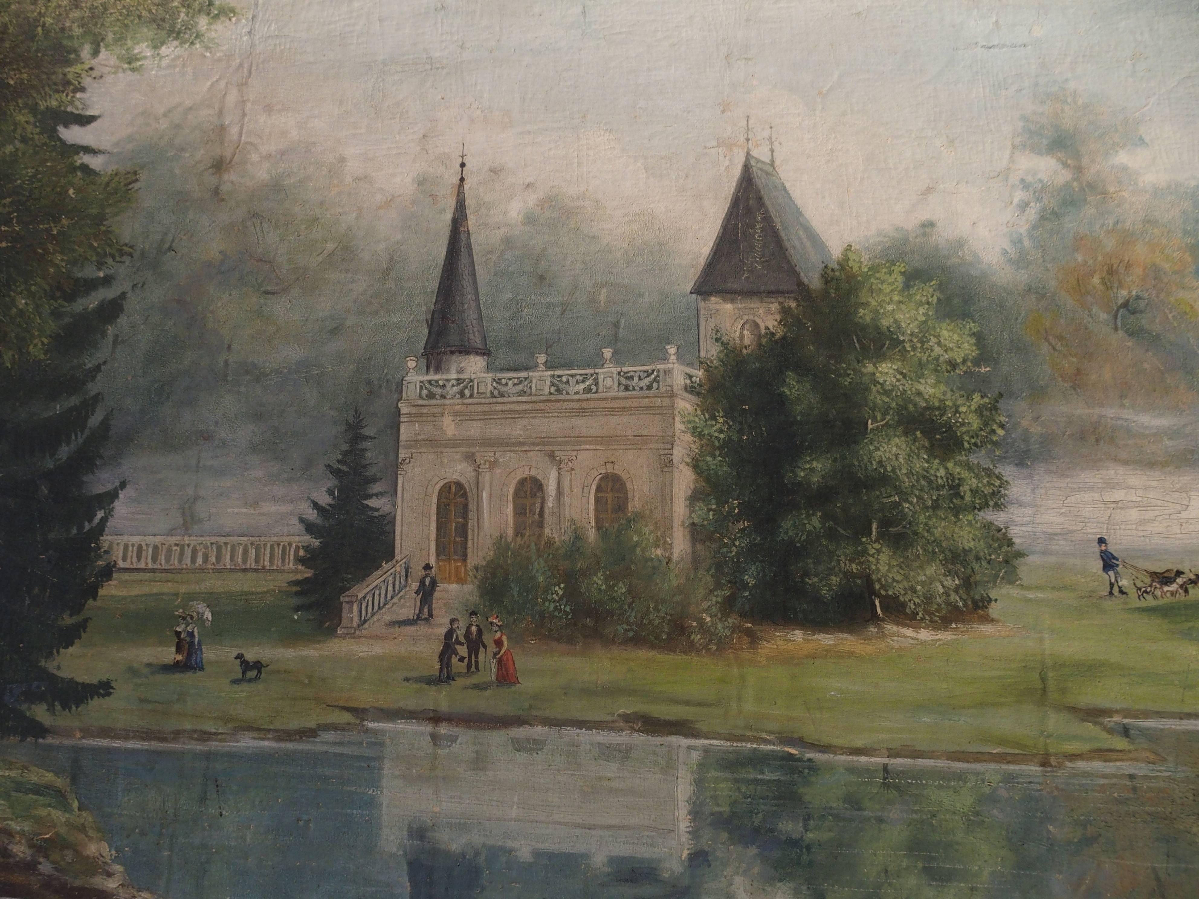 Large Antique French Chateau Painting on Canvas from Valence, France 3