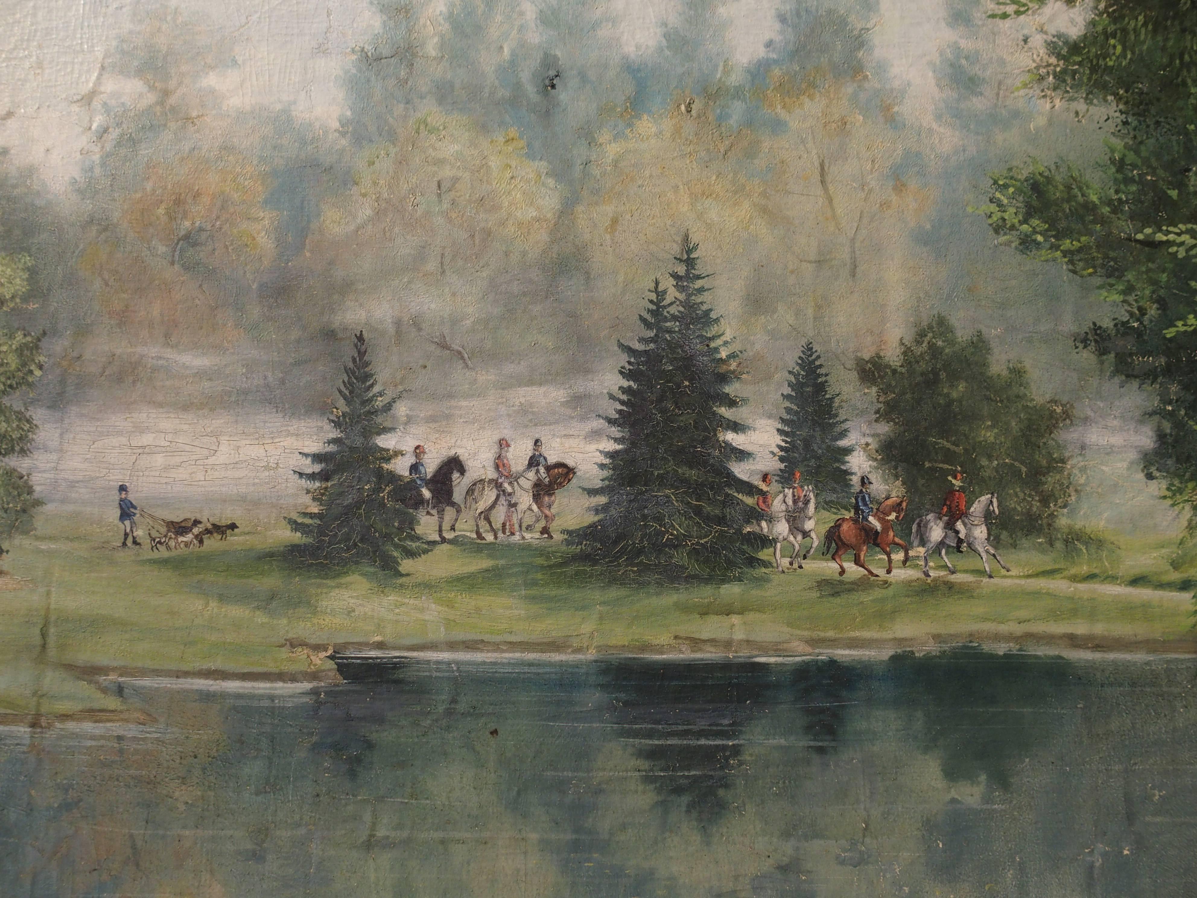 Large Antique French Chateau Painting on Canvas from Valence, France 4
