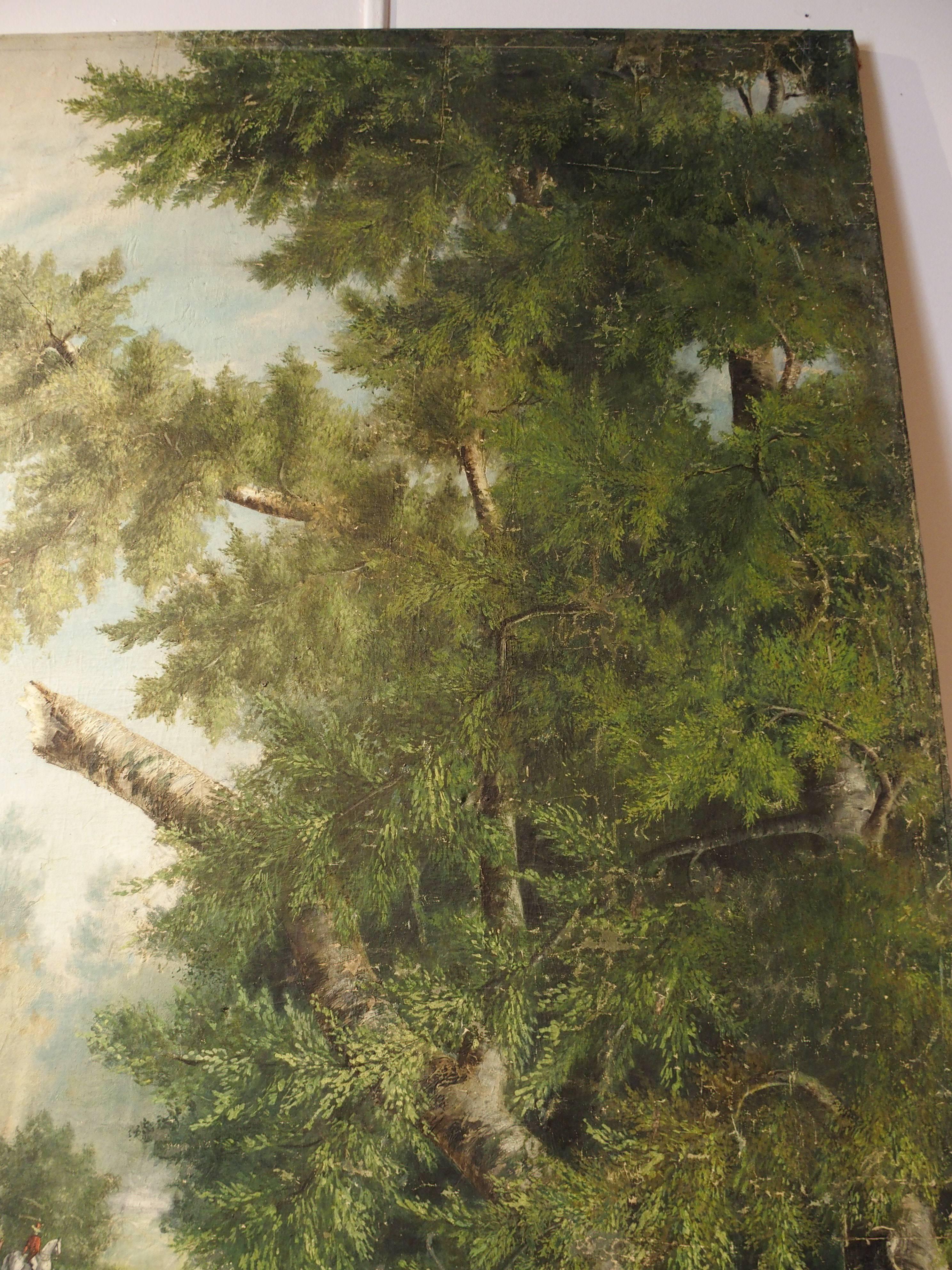 Large Antique French Chateau Painting on Canvas from Valence, France In Good Condition In Dallas, TX