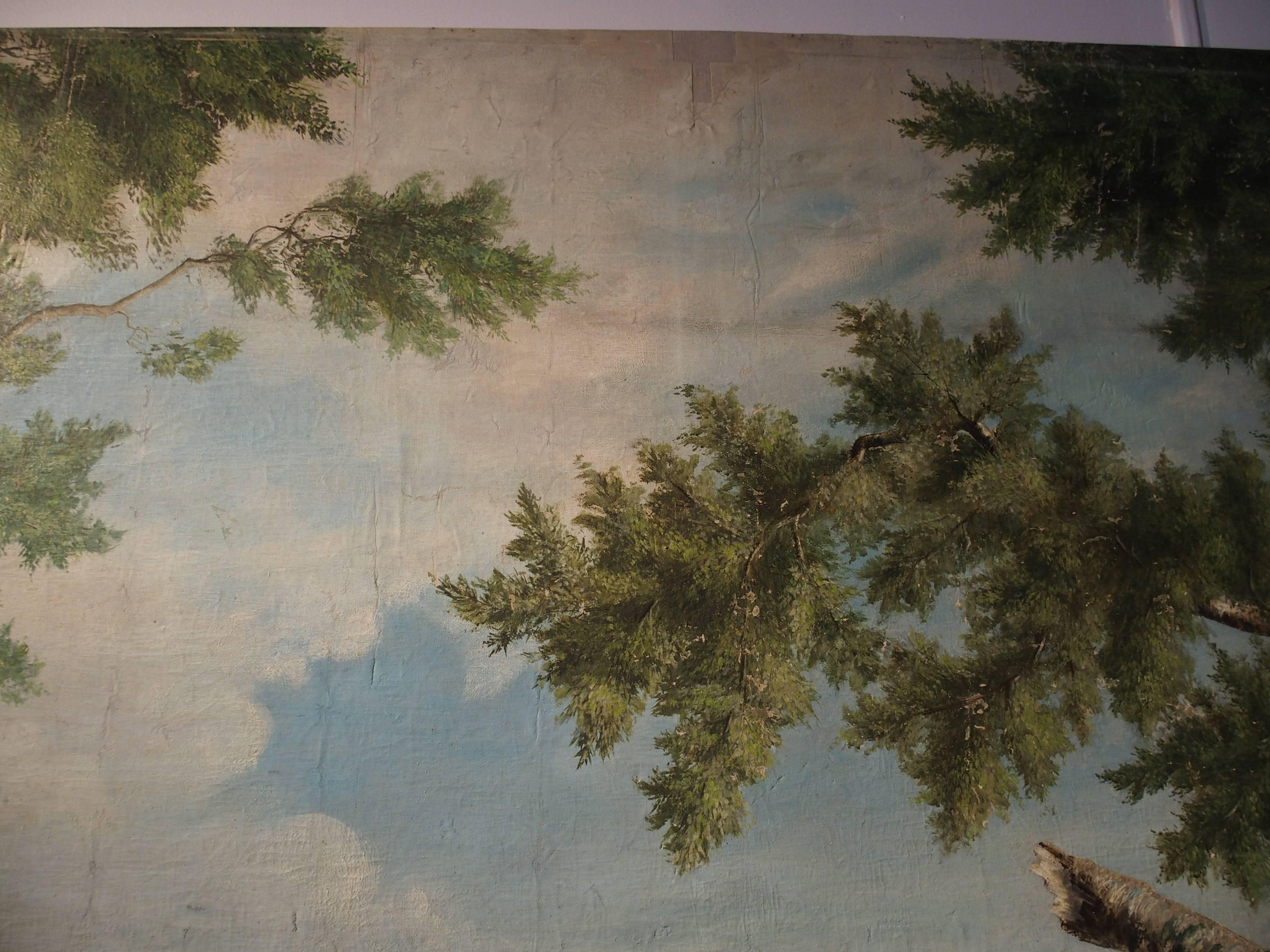 Large Antique French Chateau Painting on Canvas from Valence, France 1