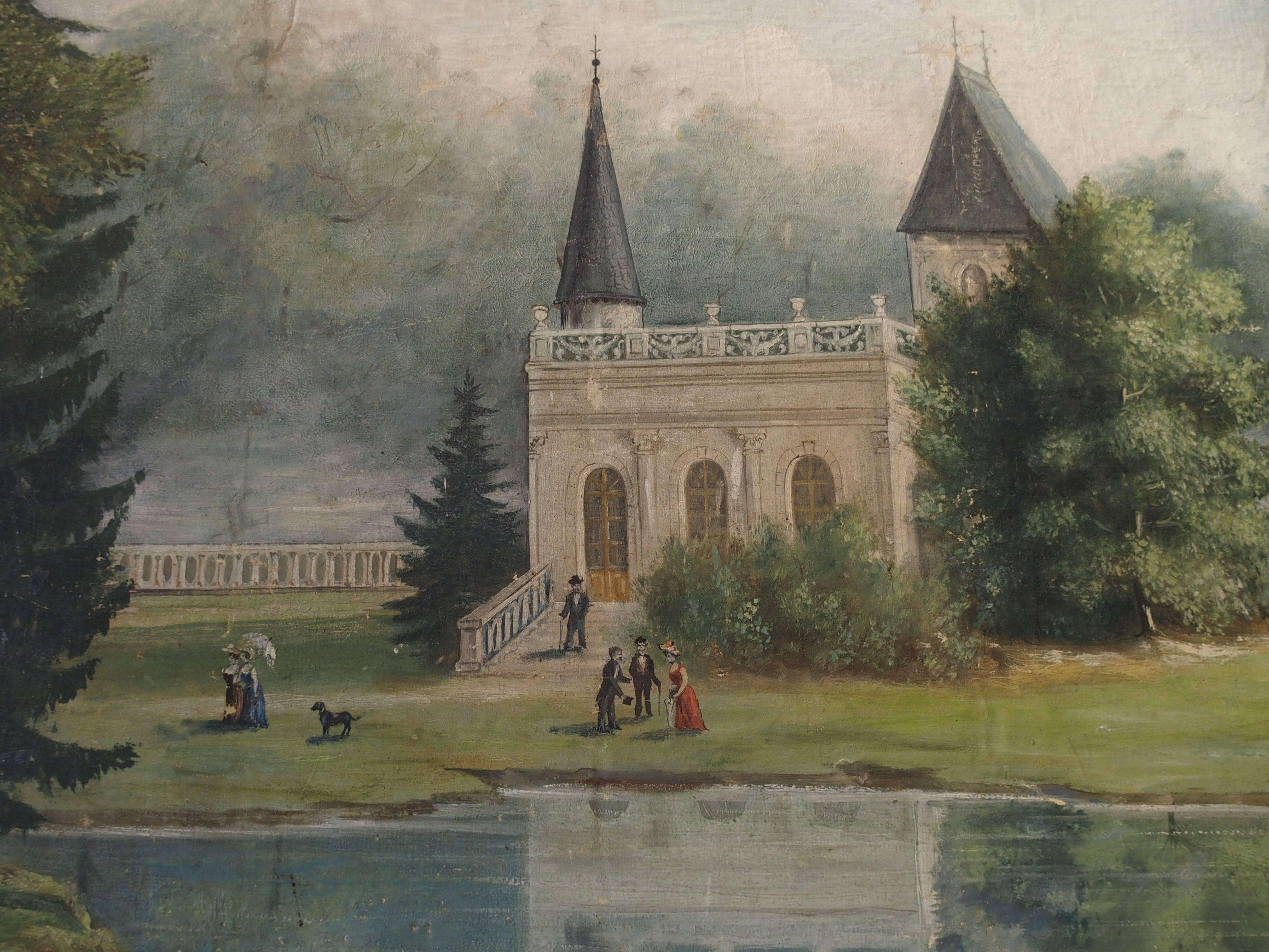 19th Century Large Antique French Chateau Painting on Canvas from Valence, France