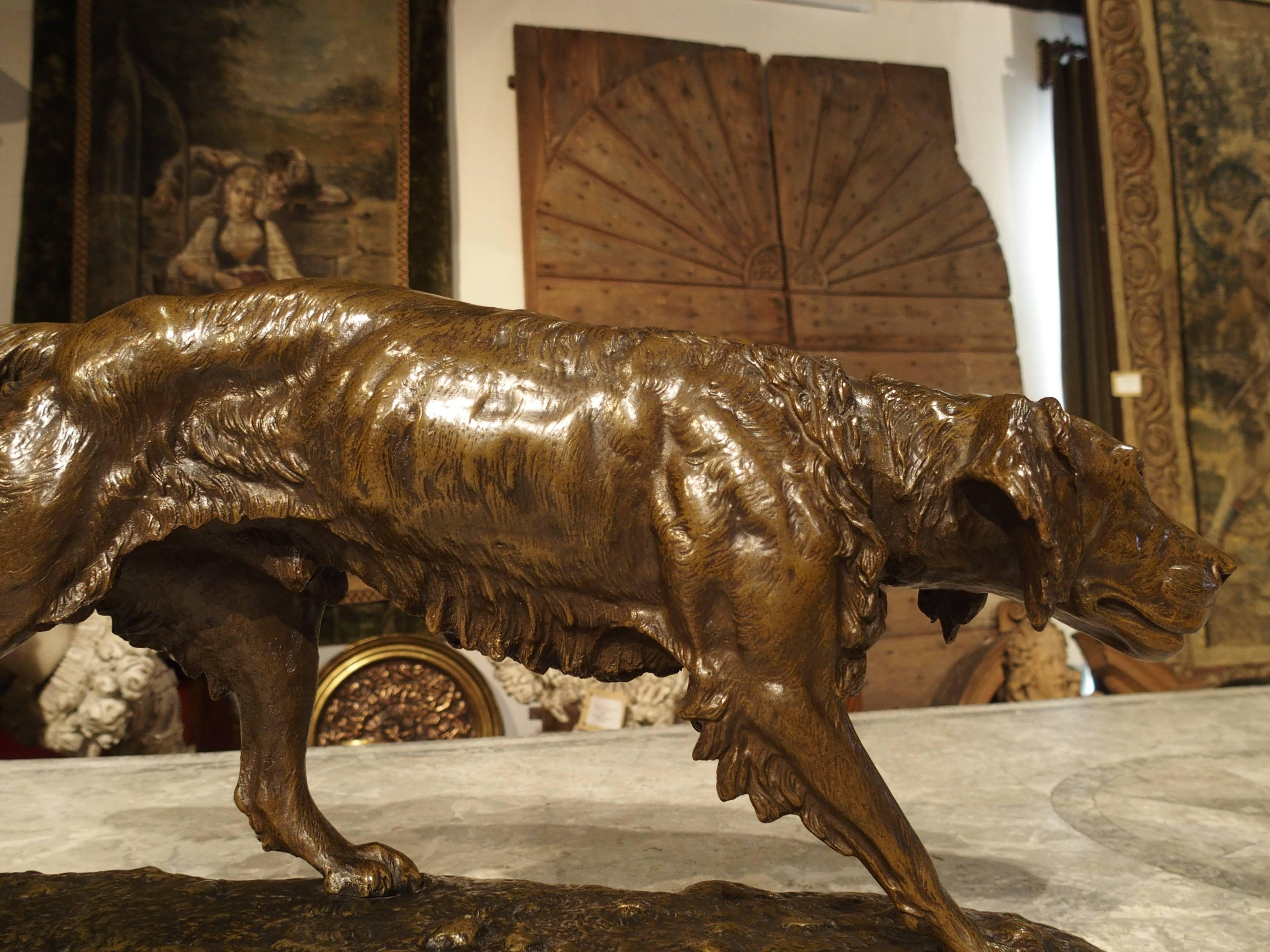 Large Antique Bronze Hunting Dog Statue, C. Masson In Excellent Condition In Dallas, TX