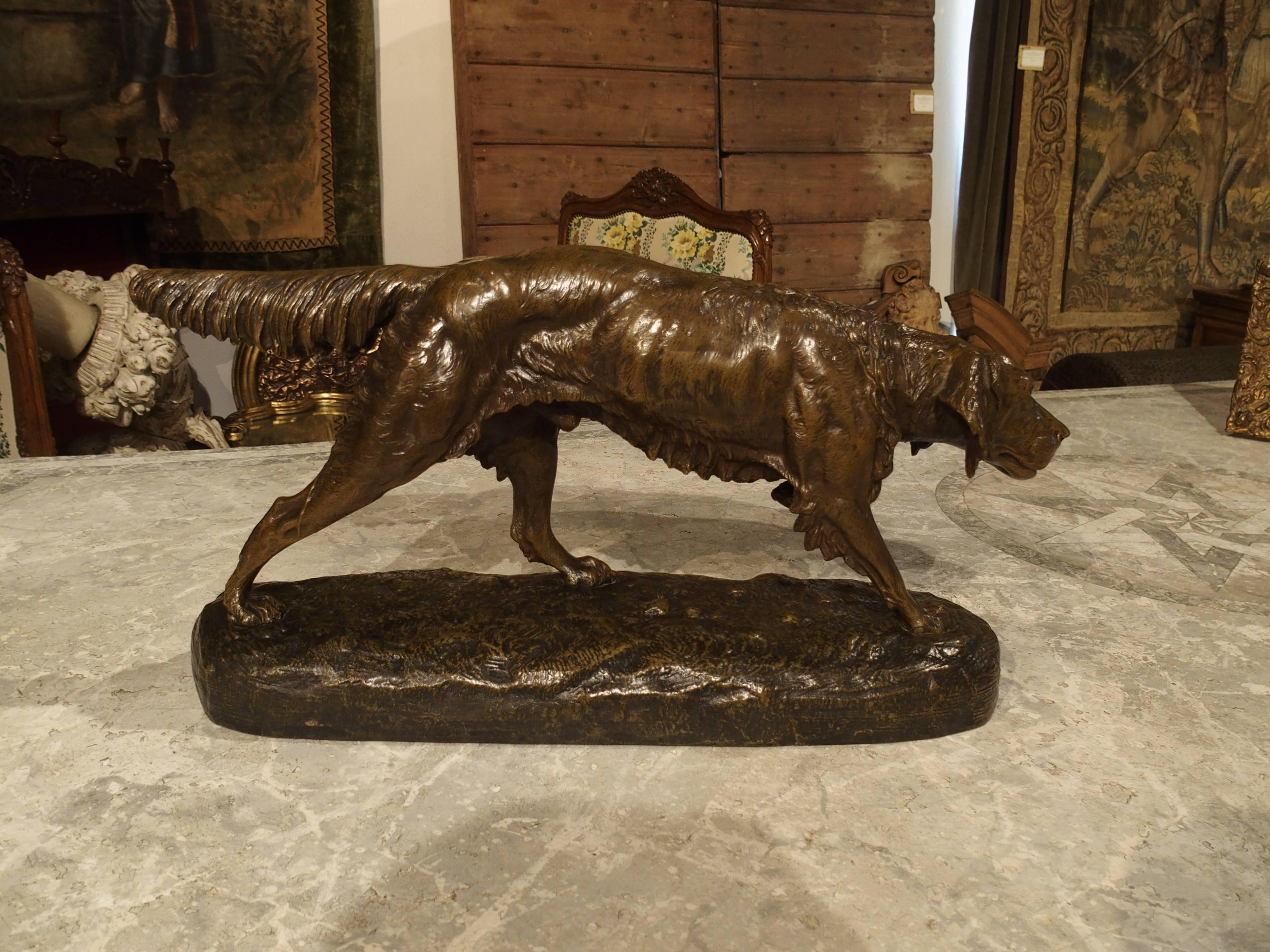 French Large Antique Bronze Hunting Dog Statue, C. Masson