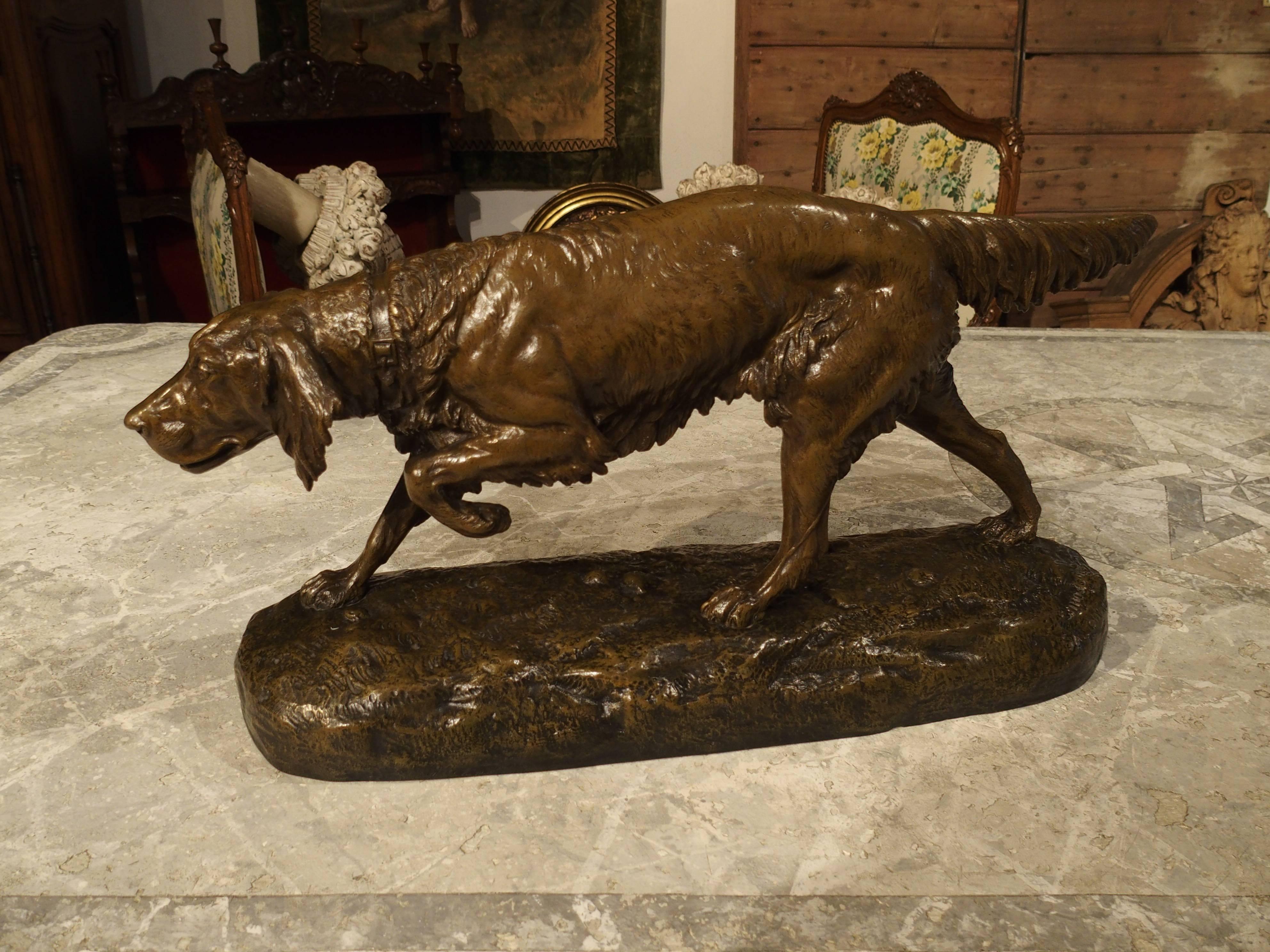 19th Century Large Antique Bronze Hunting Dog Statue, C. Masson