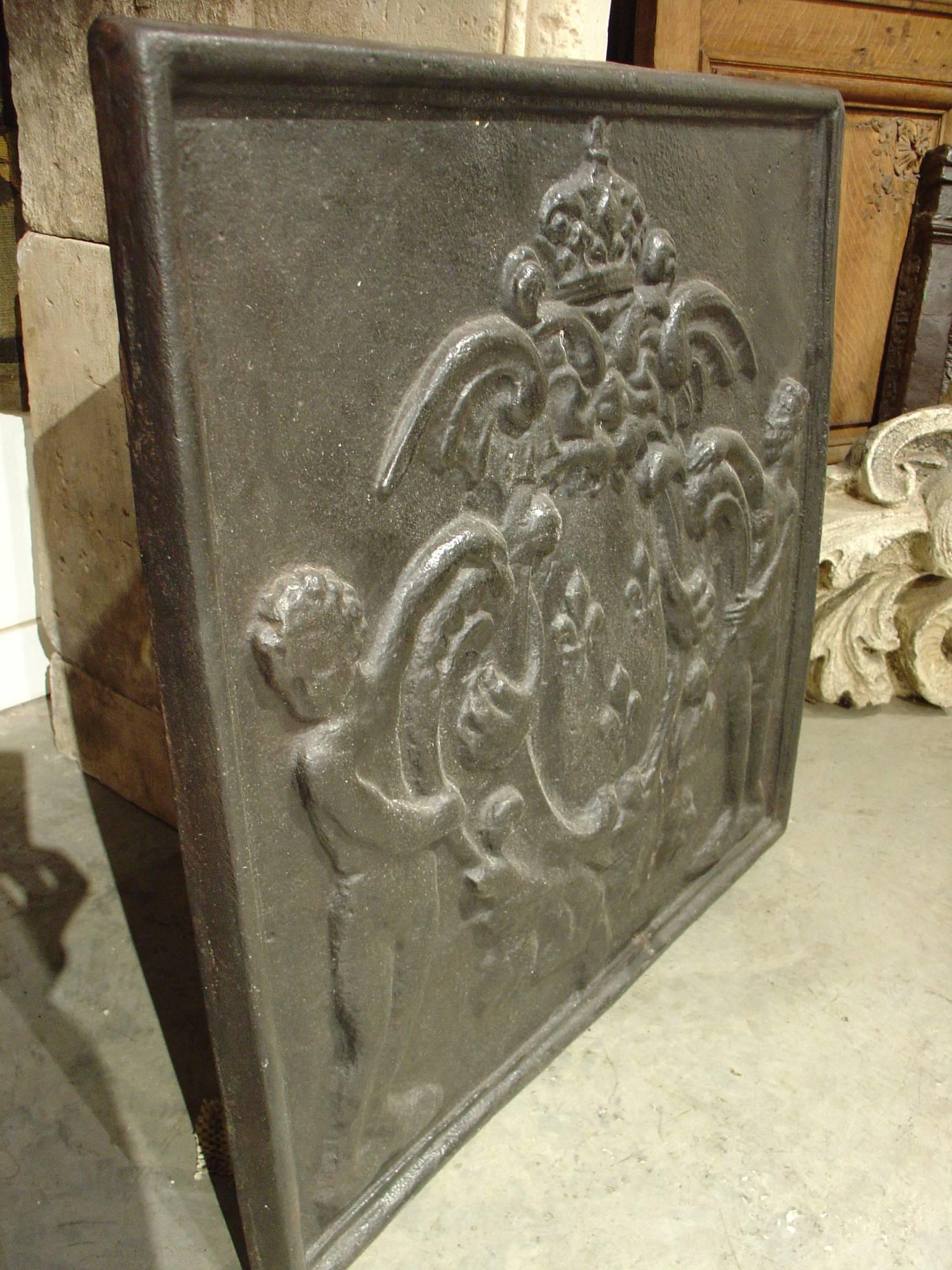 19th Century Antique Cast Iron Fireback, France, 1800s