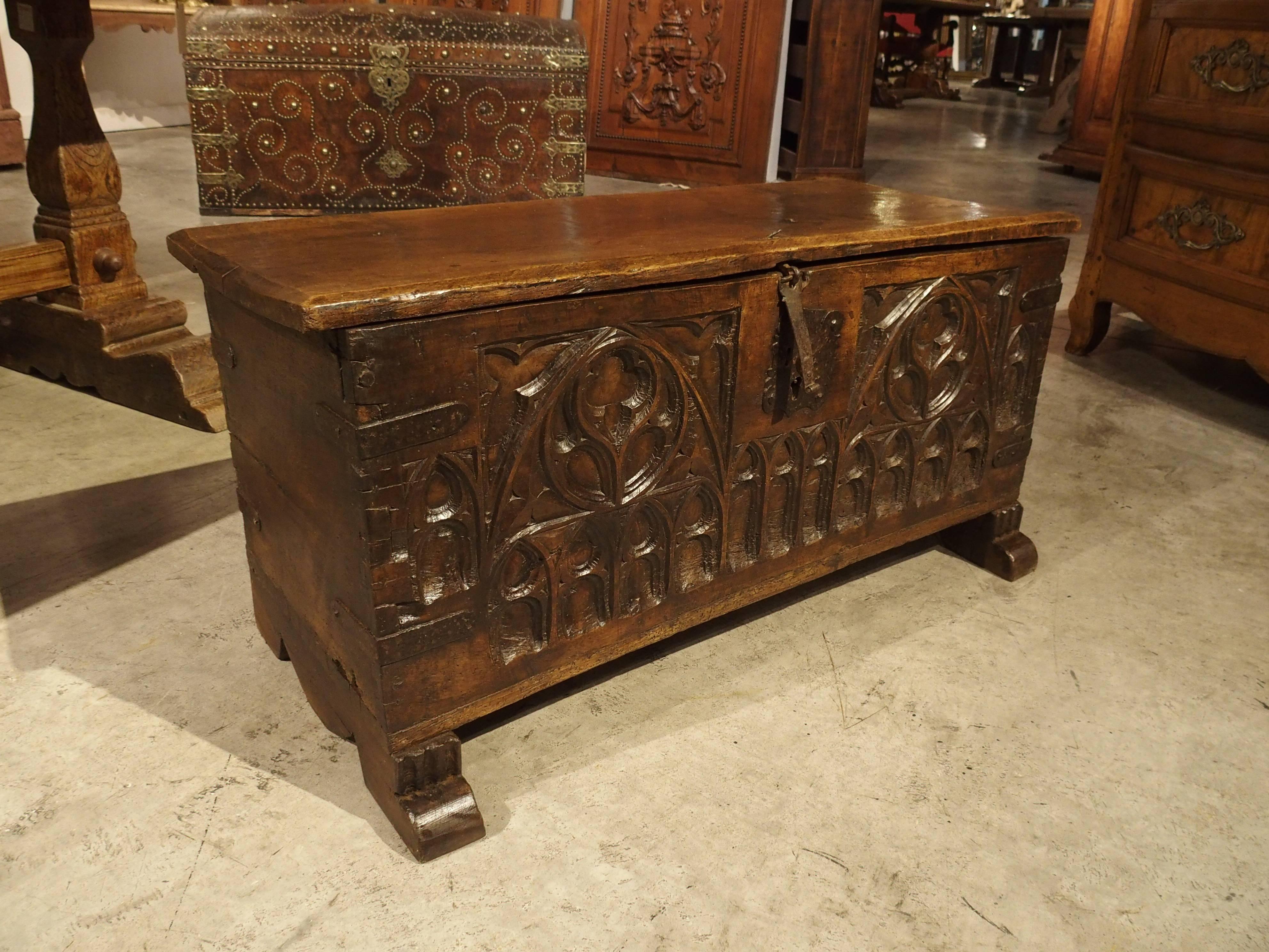 18th Century and Earlier 17th Century French Walnut Wood Gothic Trunk