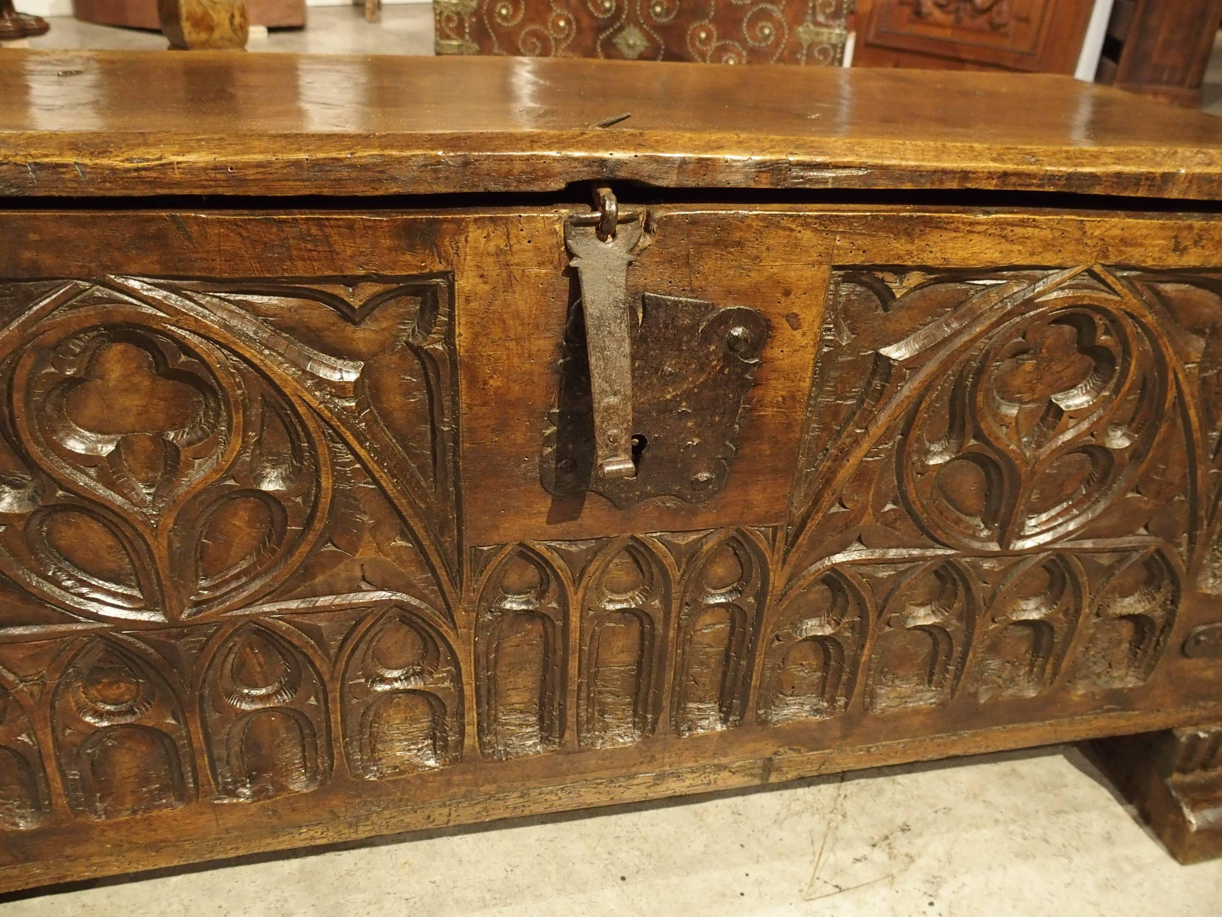 17th Century French Walnut Wood Gothic Trunk 1