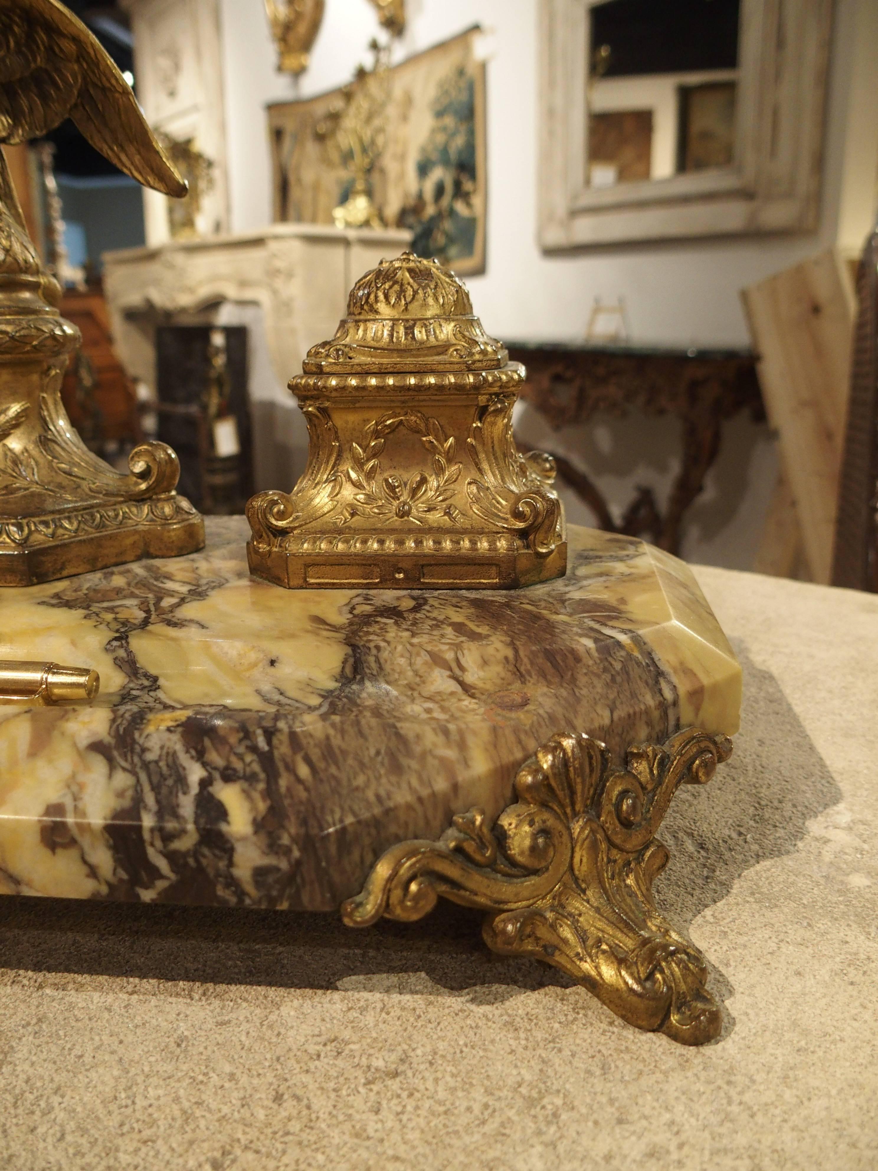 French 19th Century Empire Bronze and Marble Inkwell from France