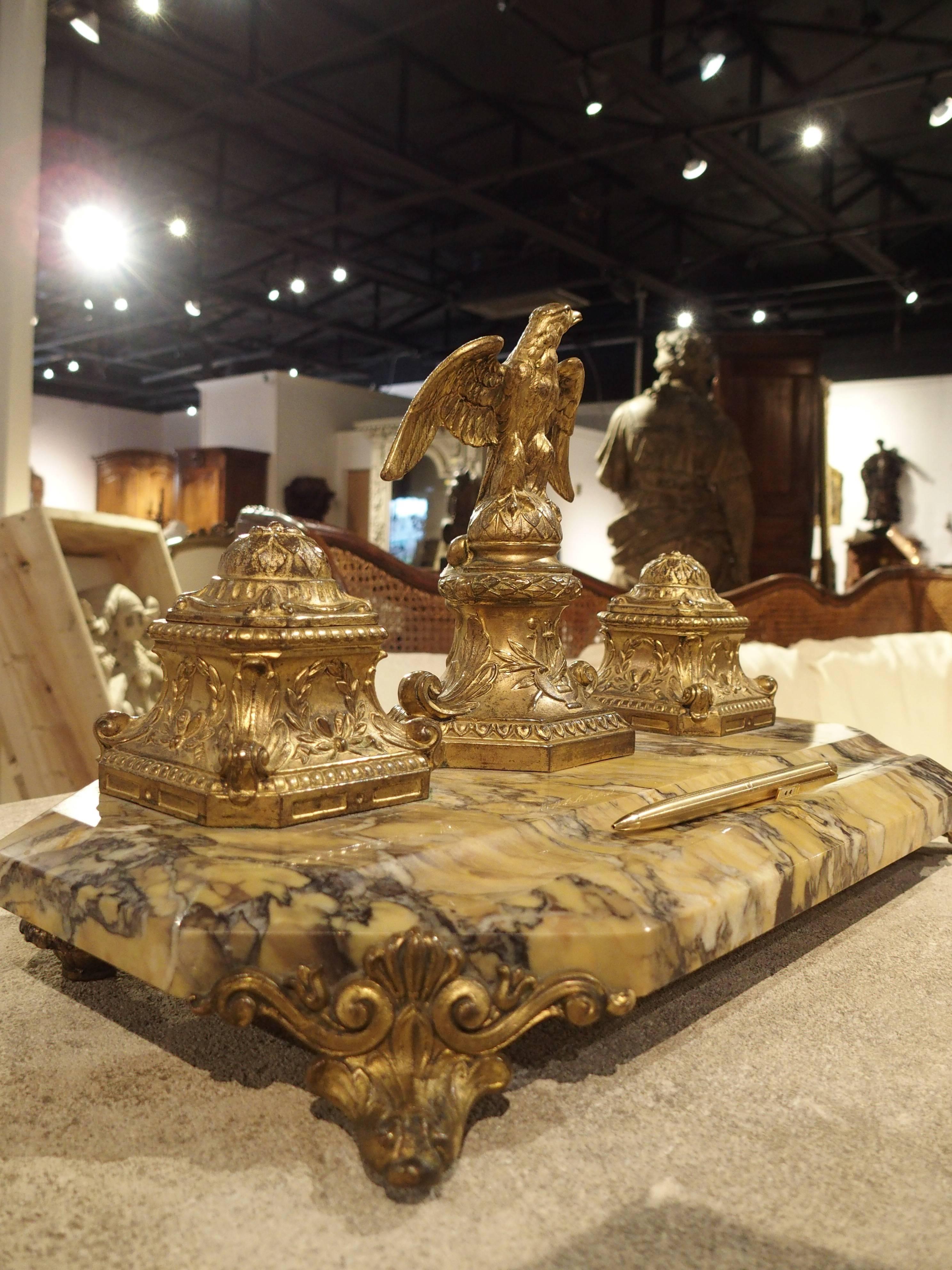 19th Century Empire Bronze and Marble Inkwell from France 3