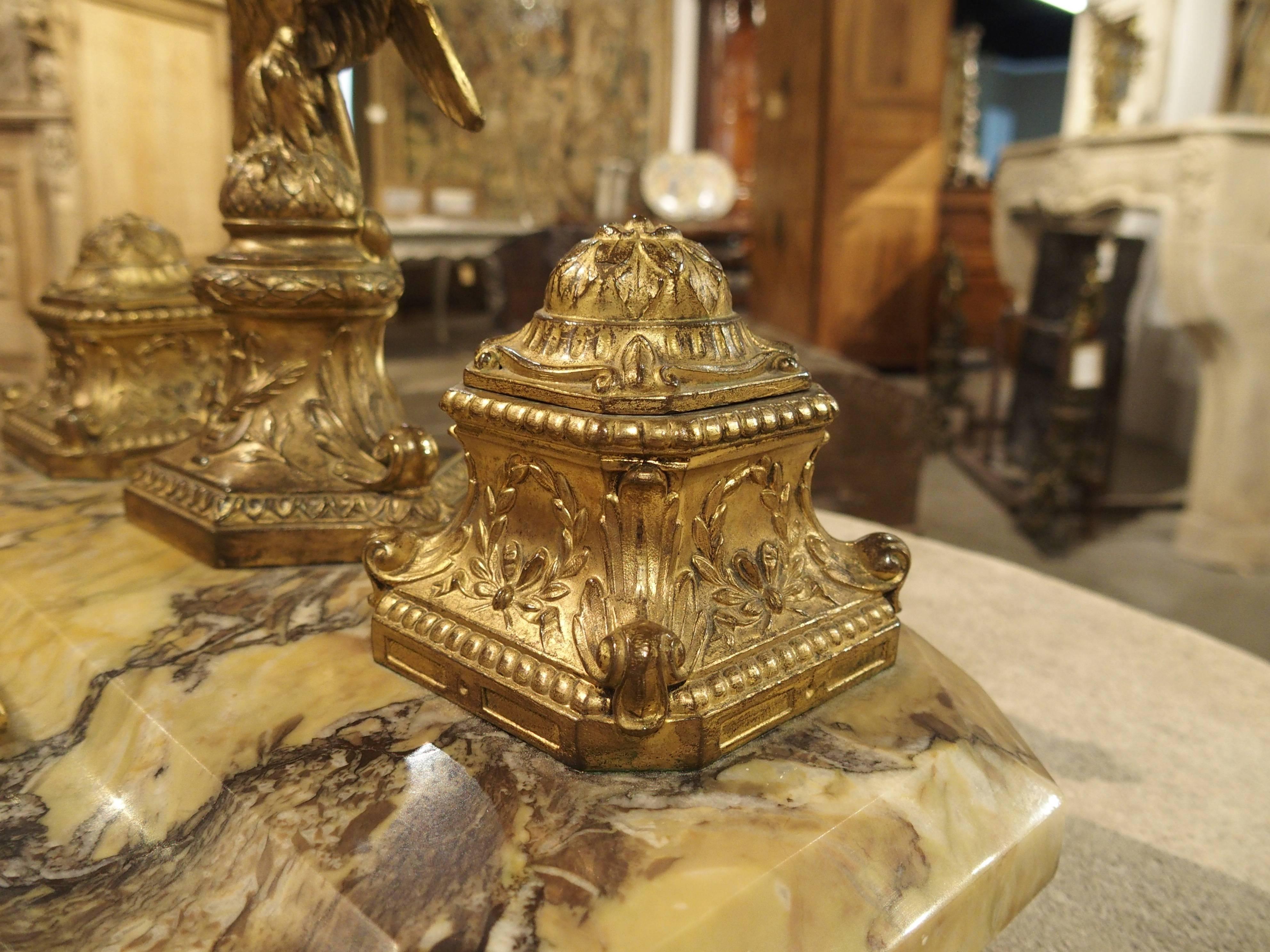 19th Century Empire Bronze and Marble Inkwell from France 1