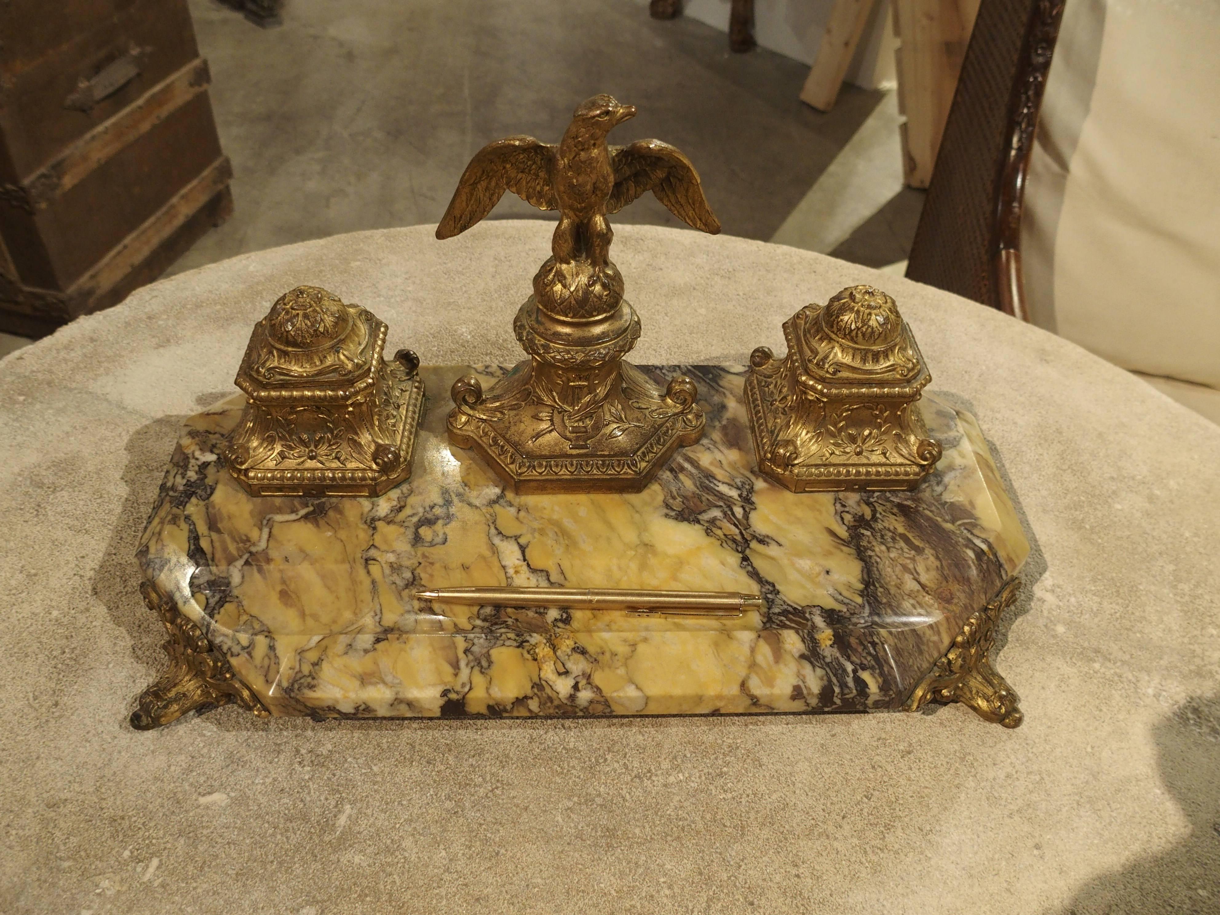19th Century Empire Bronze and Marble Inkwell from France 5