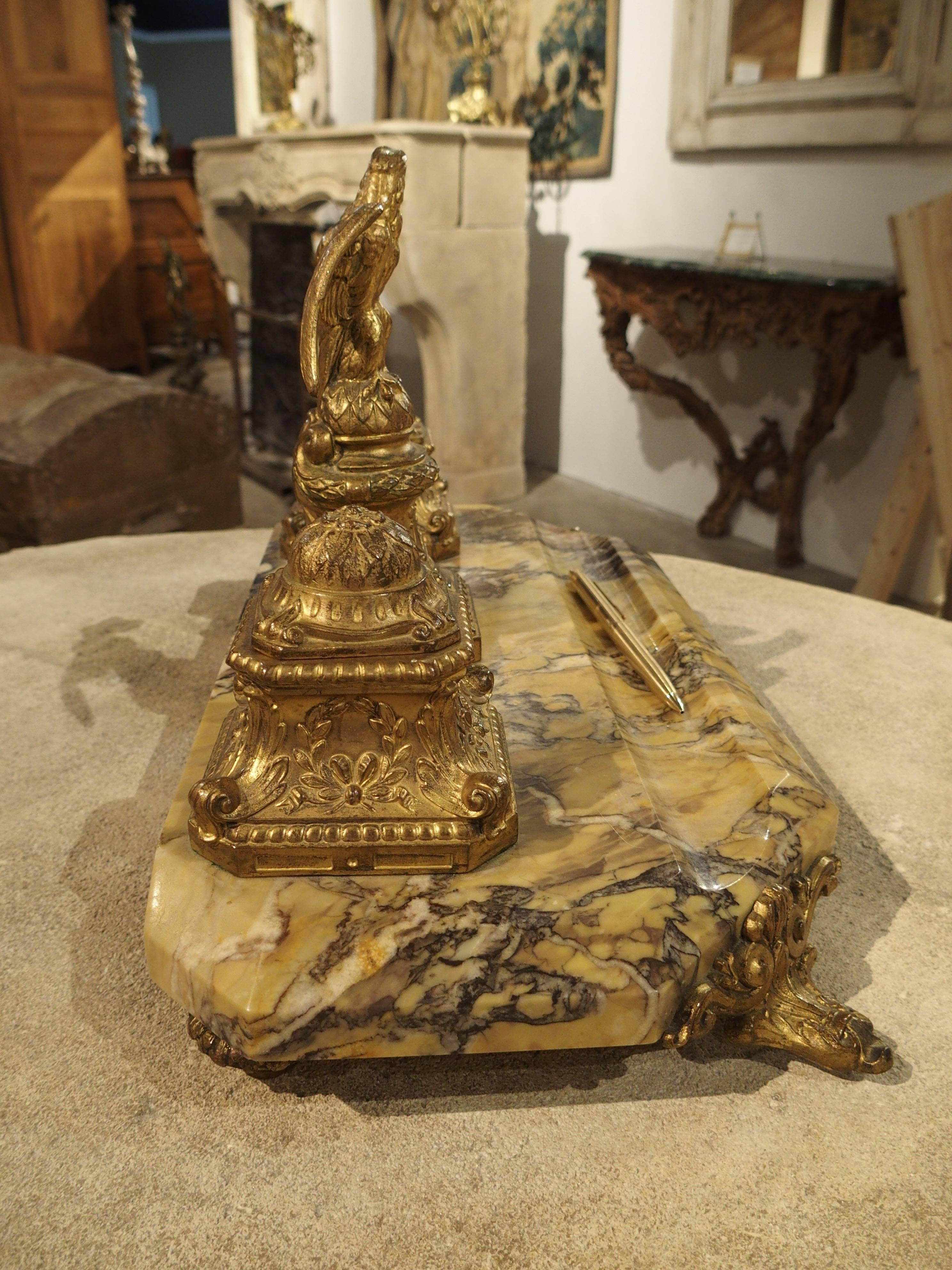 19th Century Empire Bronze and Marble Inkwell from France In Excellent Condition In Dallas, TX