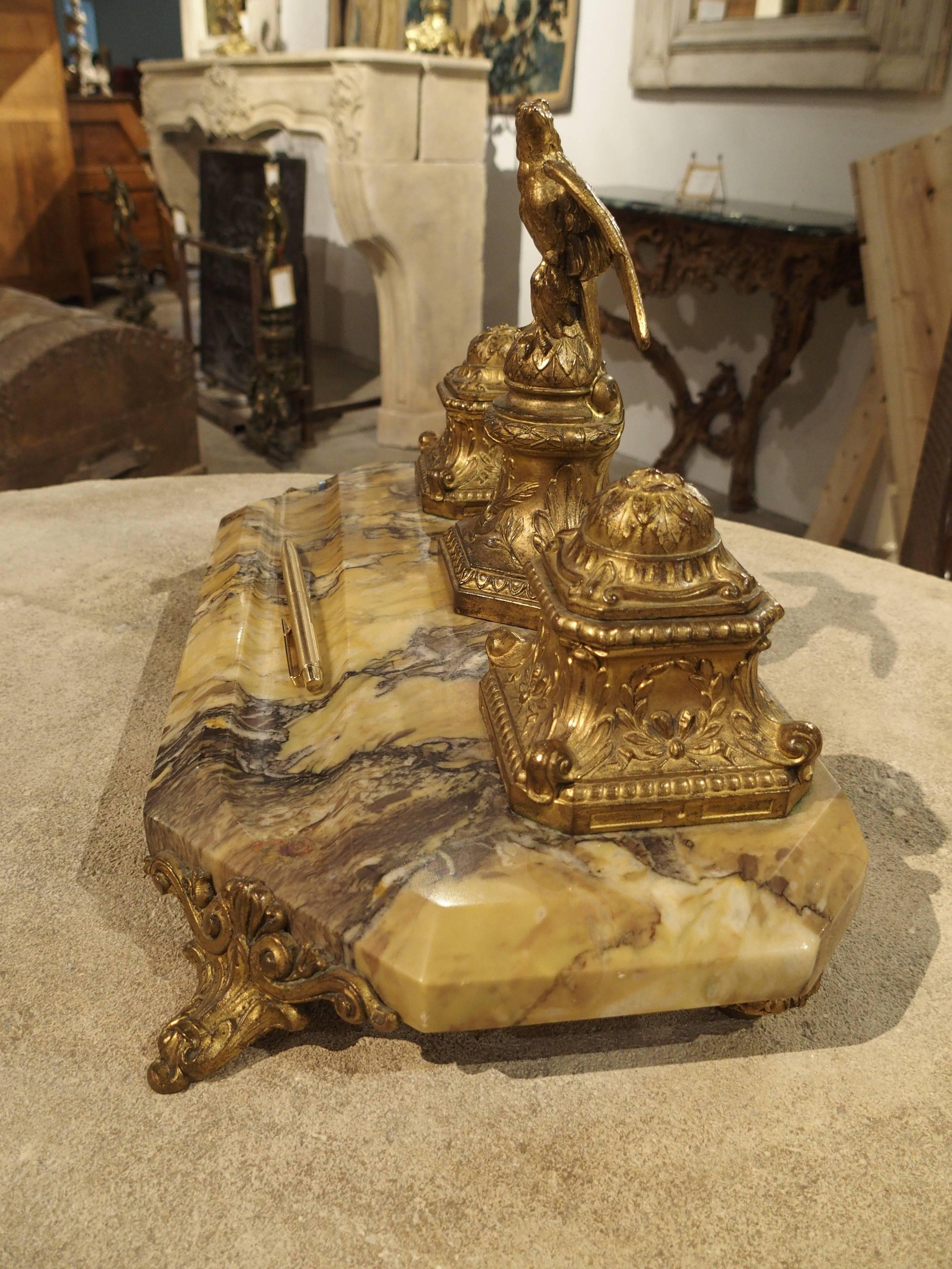 19th Century Empire Bronze and Marble Inkwell from France 2