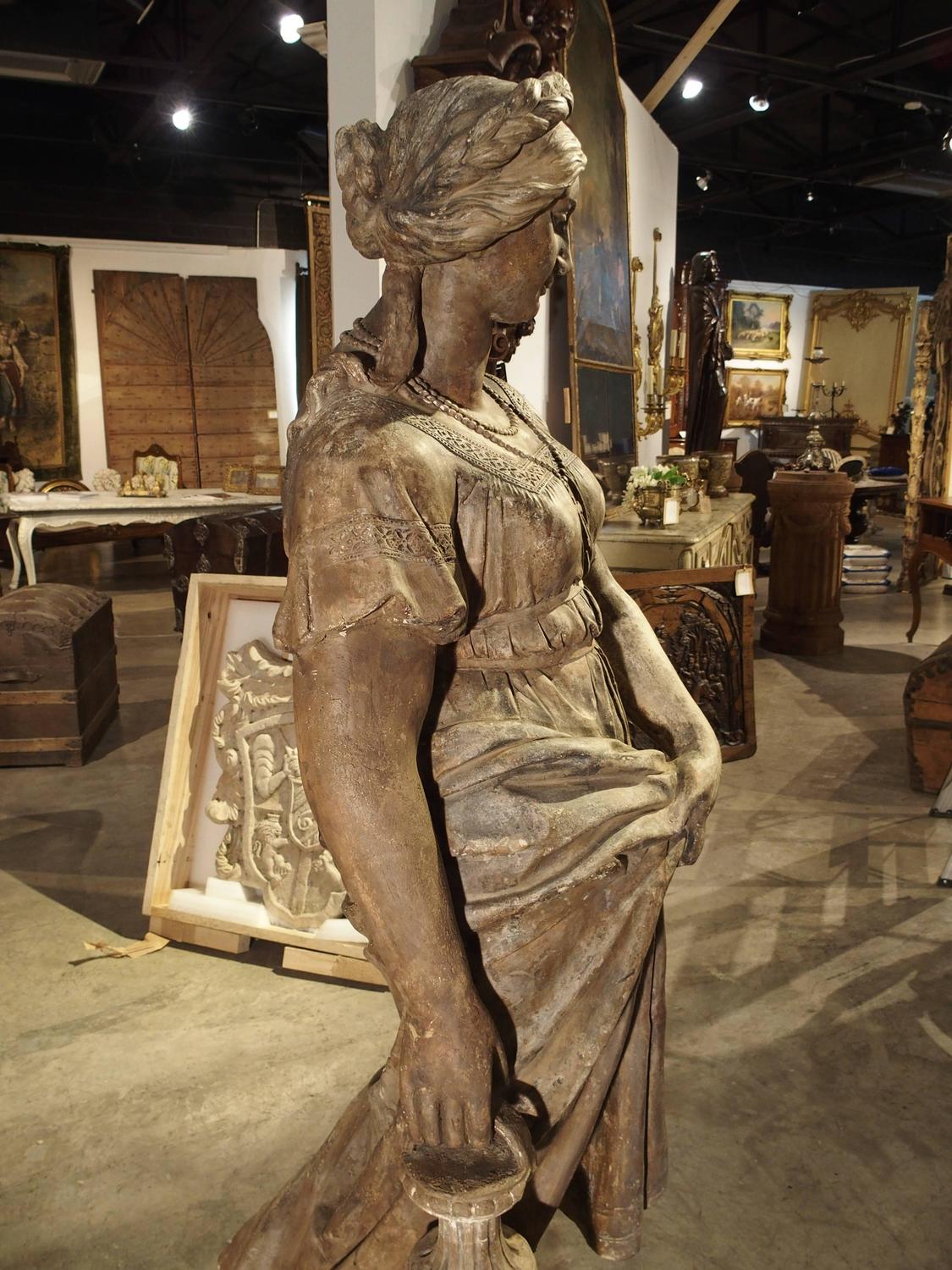 Lifesize Antique Terra Cotta Statue of a Woman For Sale at 1stdibs