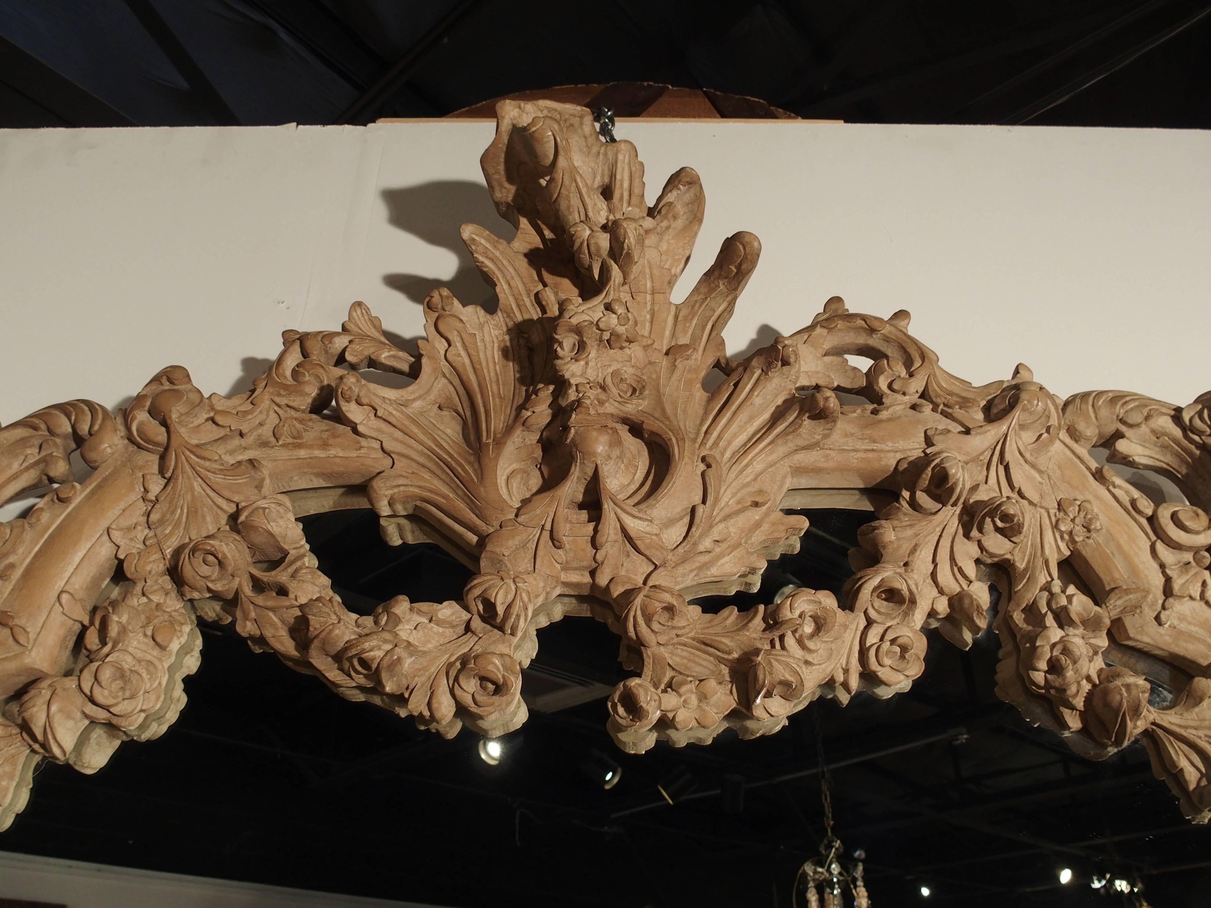 Large Antique Stripped Walnut Wood Rococo Style Mirror In Good Condition In Dallas, TX