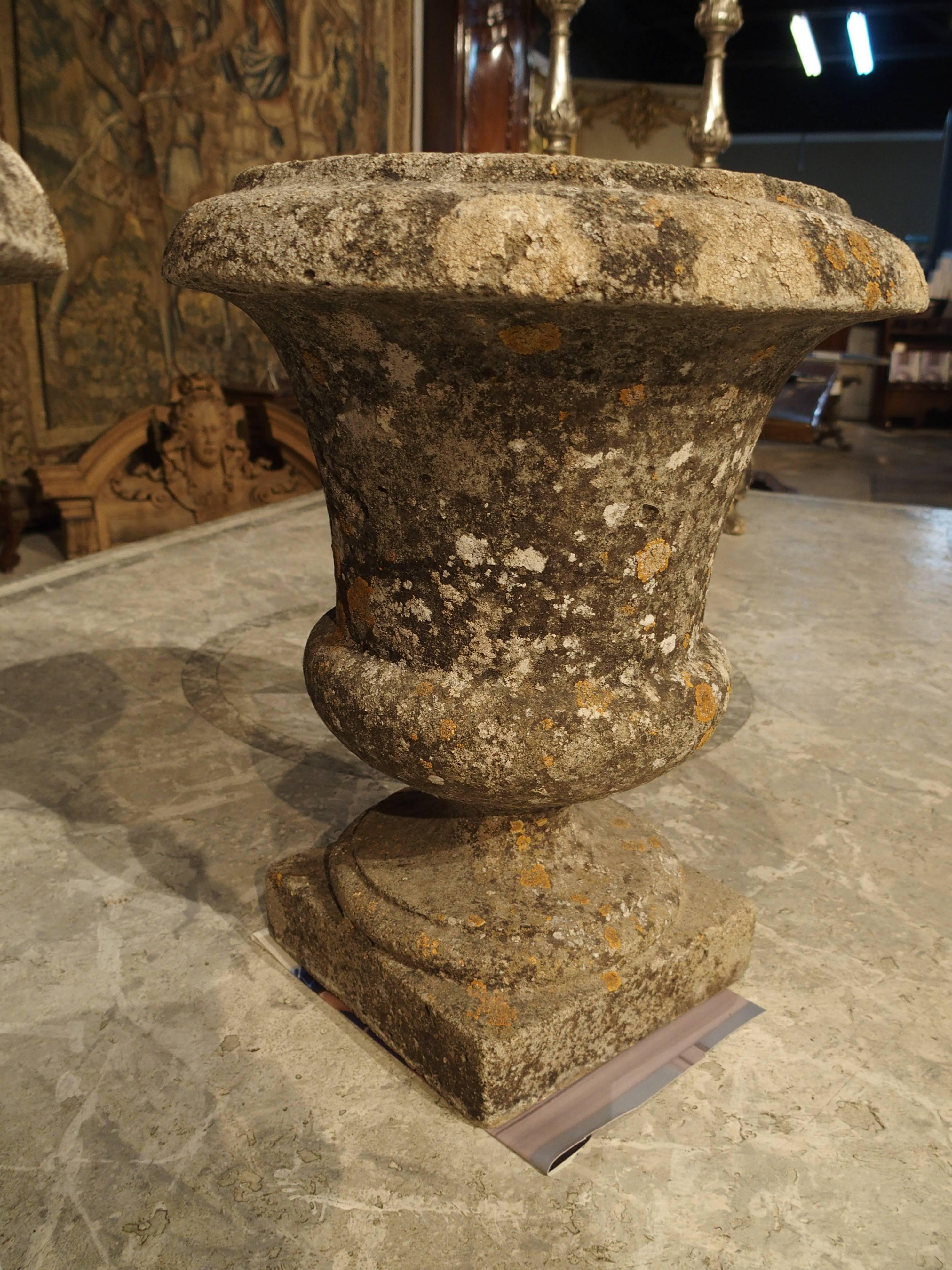 Cast Pair of Small Reconstituted Stone Urns from France