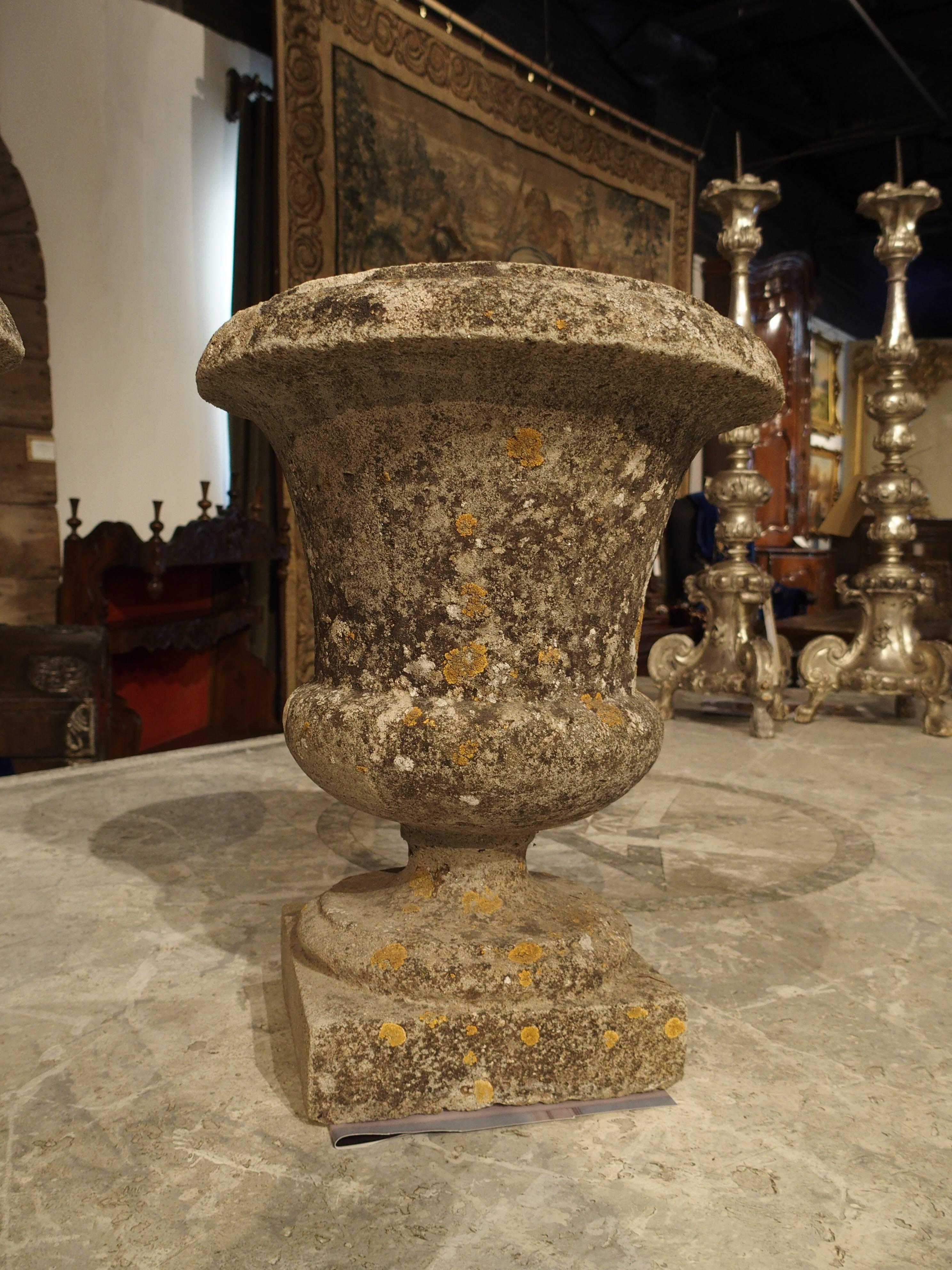 Pair of Small Reconstituted Stone Urns from France 1