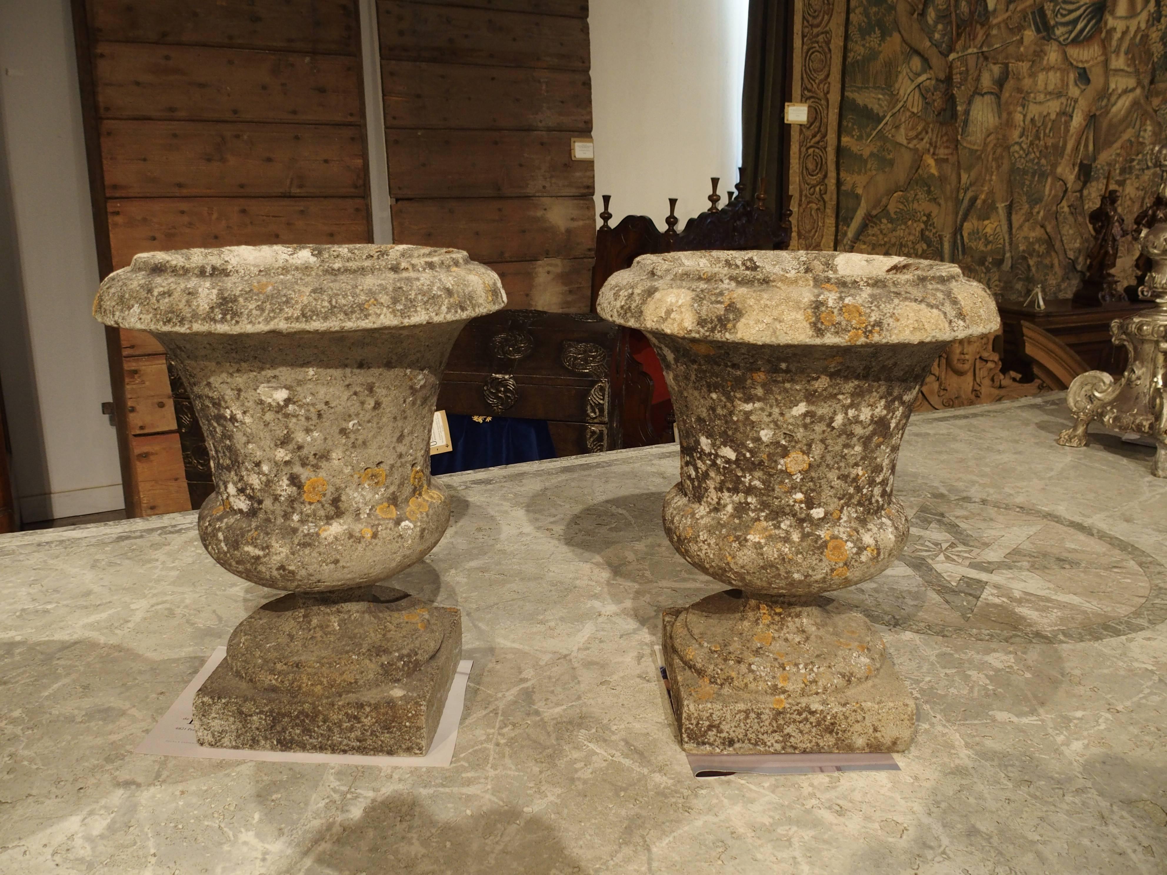 Pair of Small Reconstituted Stone Urns from France 2