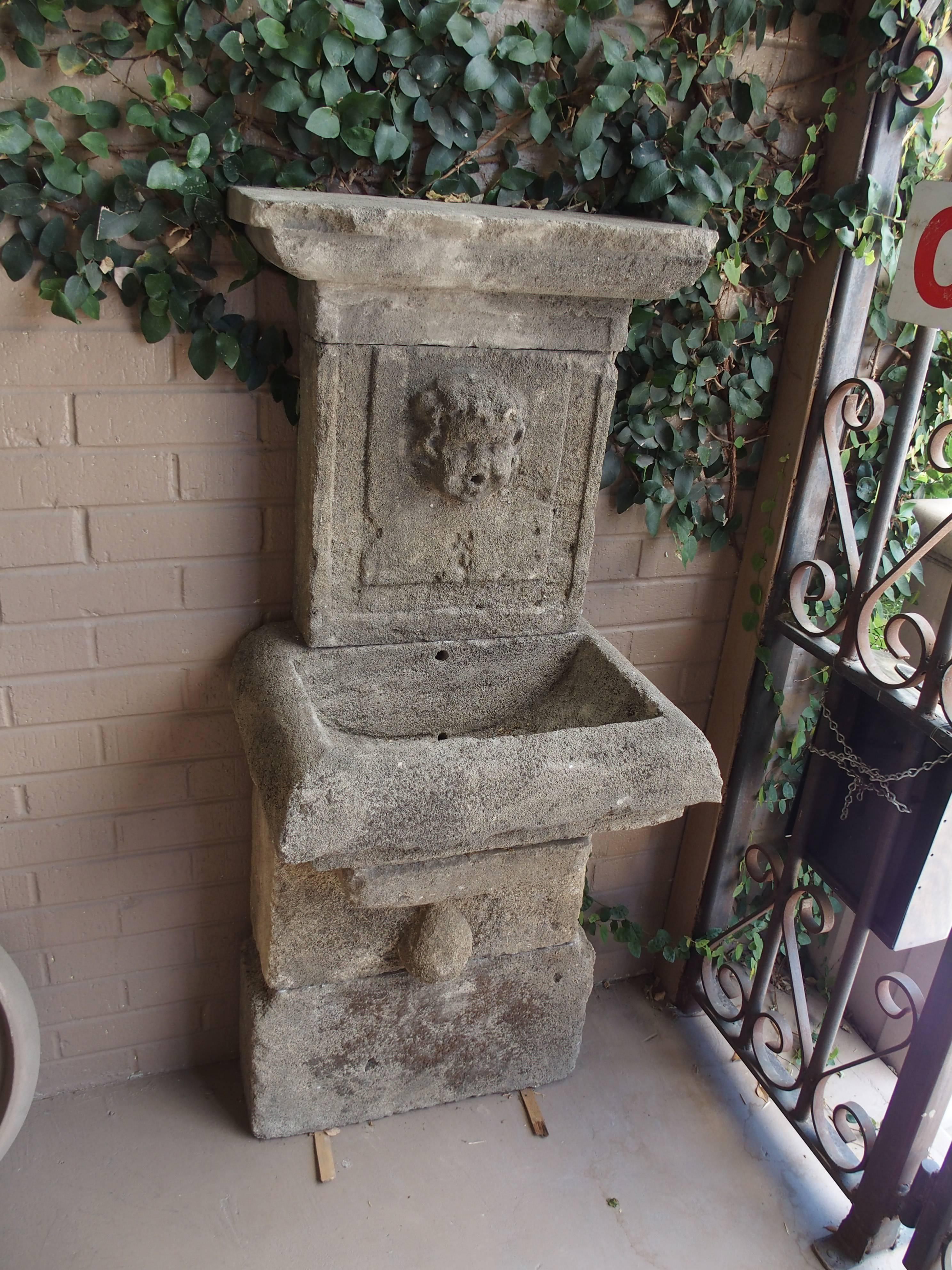 Contemporary Small Carved Limestone Wall Fountain from France