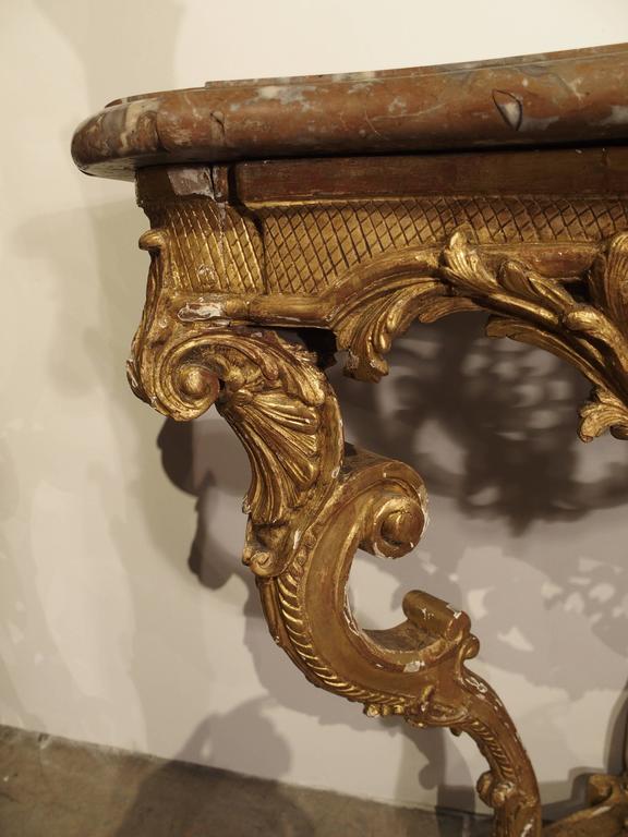 French Beautiful Period Louis XIV Giltwood Console with Original Marble