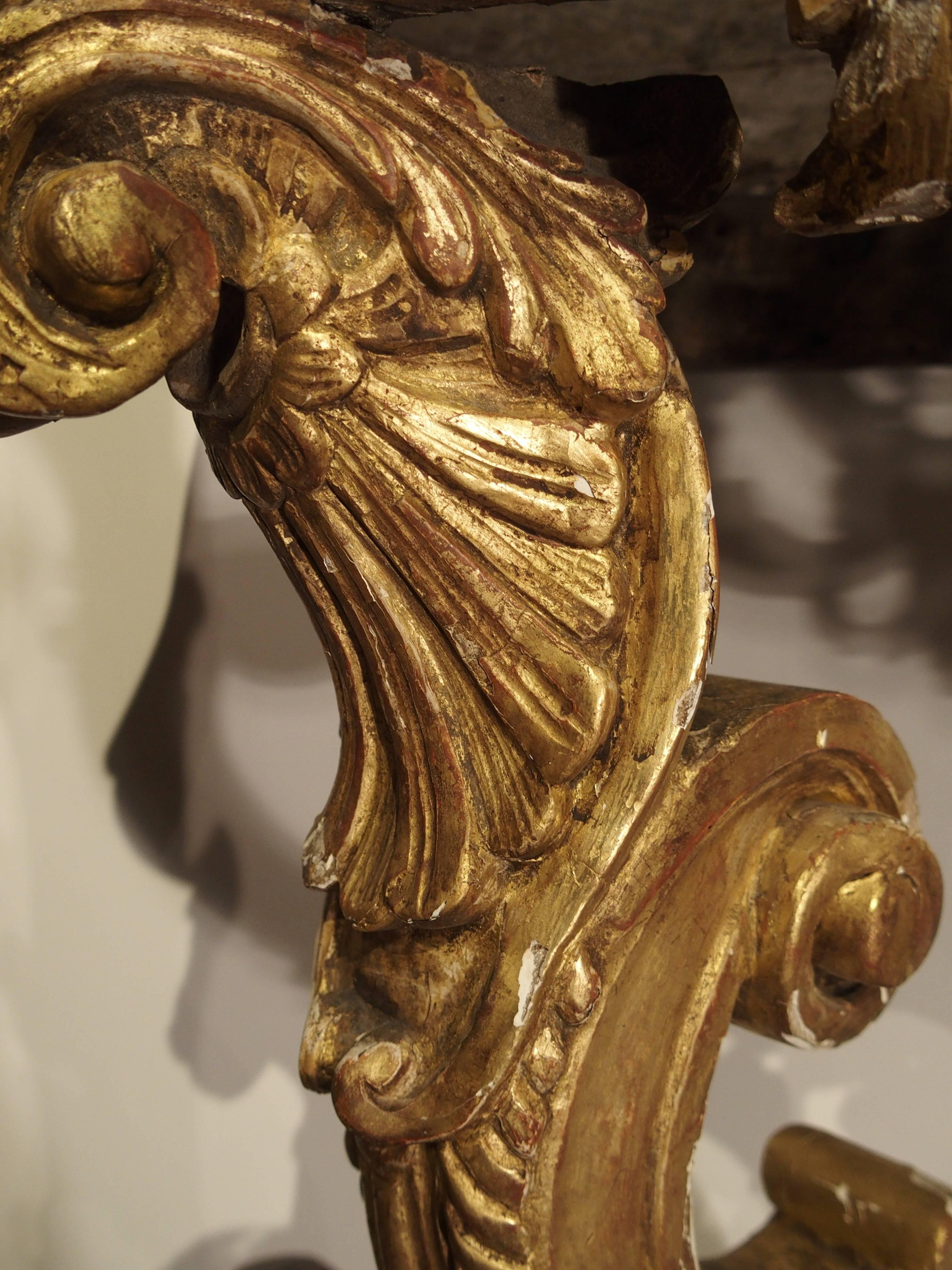 Beautiful Period Louis XIV Giltwood Console with Original Marble In Good Condition In Dallas, TX