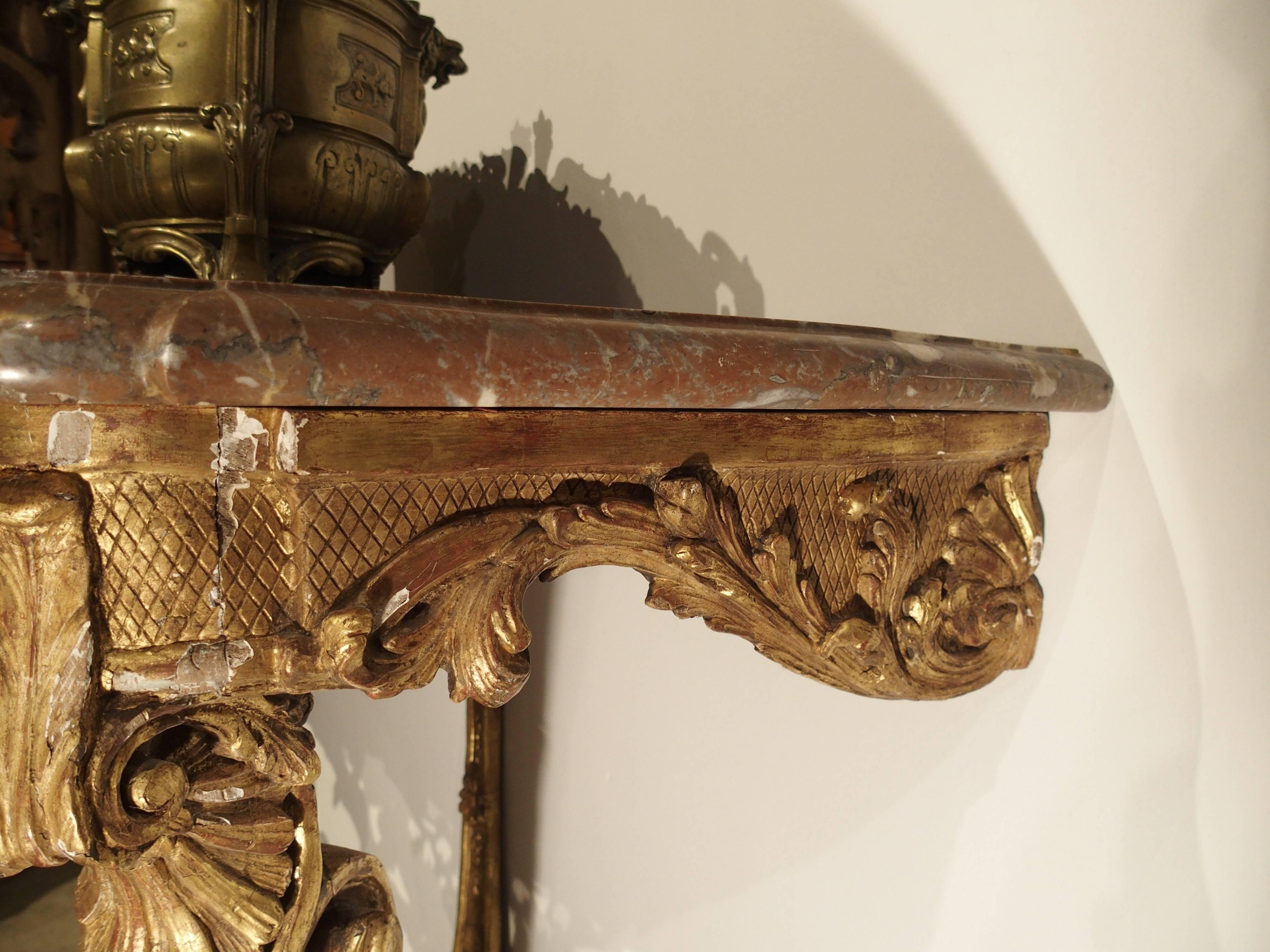 18th Century Beautiful Period Louis XIV Giltwood Console with Original Marble