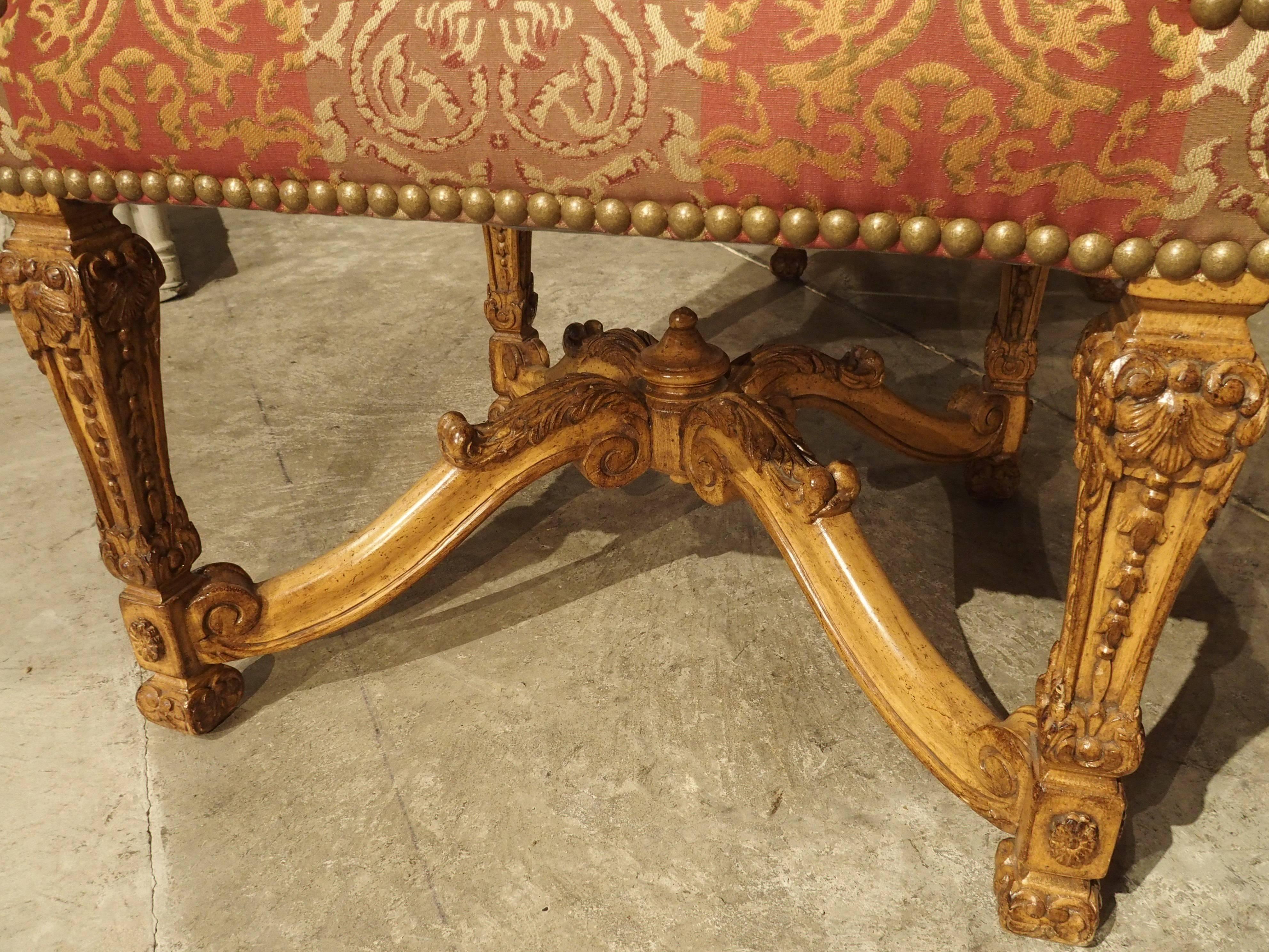 Damask Set of 12 Louis XIV Carved Dining Chairs