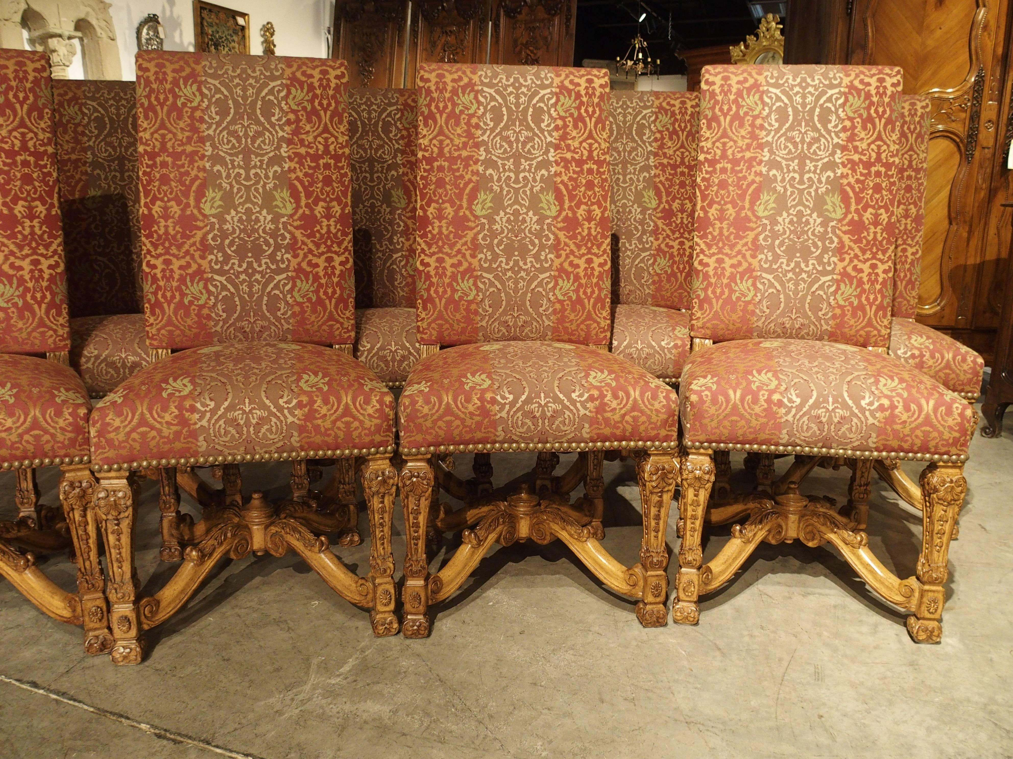 Set of 12 Louis XIV Carved Dining Chairs 4