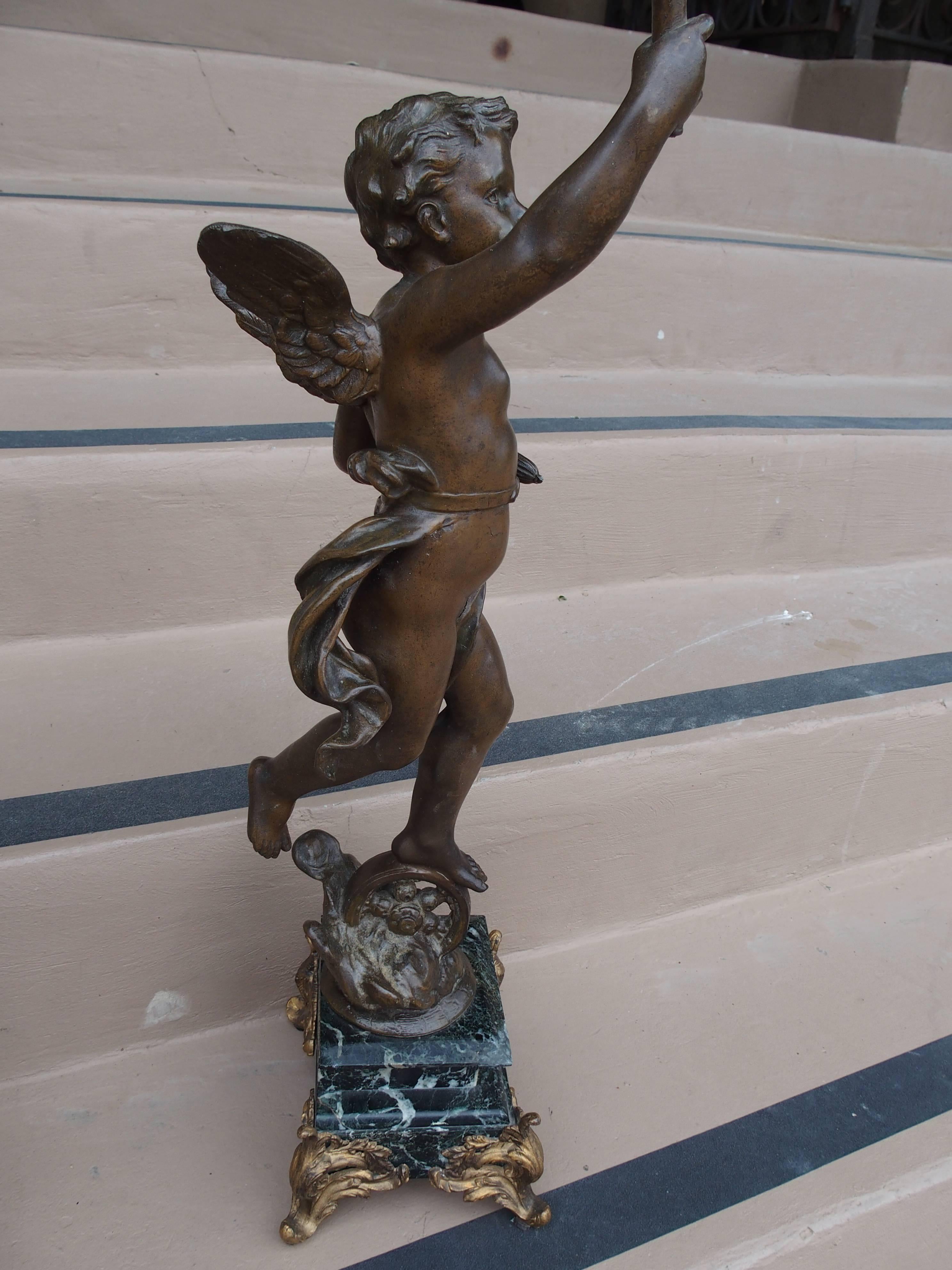 Pair of Antique French Cherub Figures Mounted to Marble Bases 6