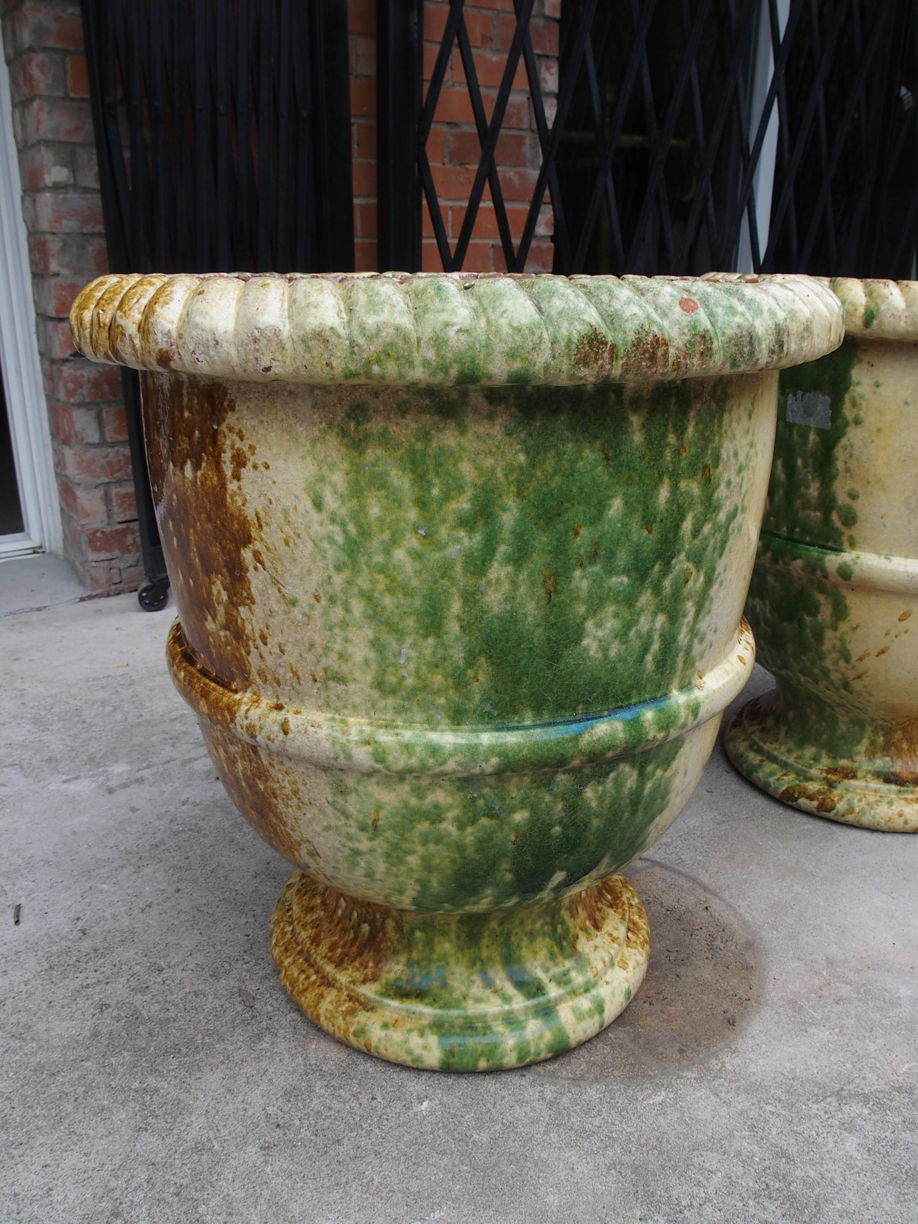 Contemporary Pair of Glazed French Anduze Pots