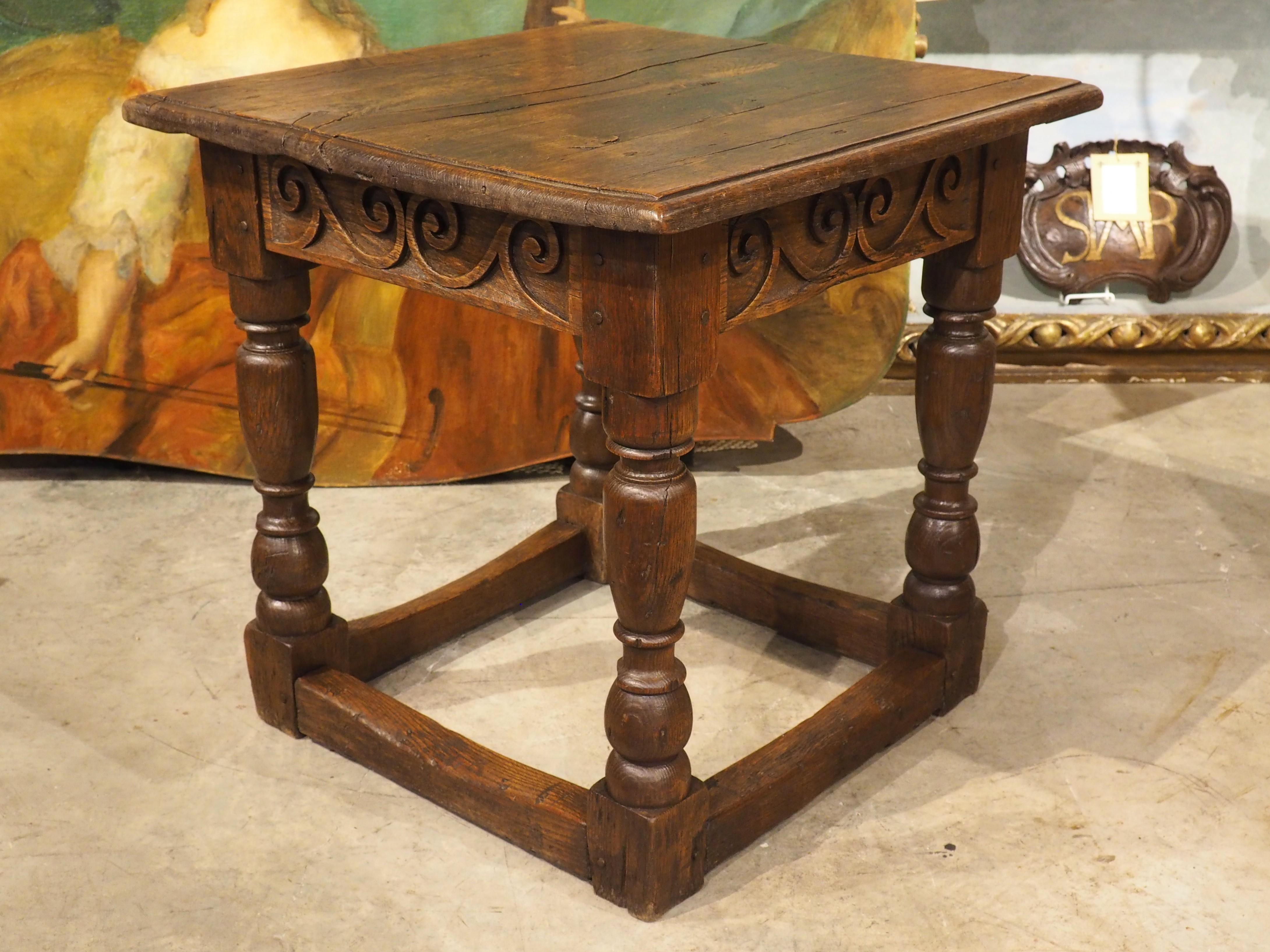Hand-Carved 18th Century English Oak Side or Occasional Table For Sale