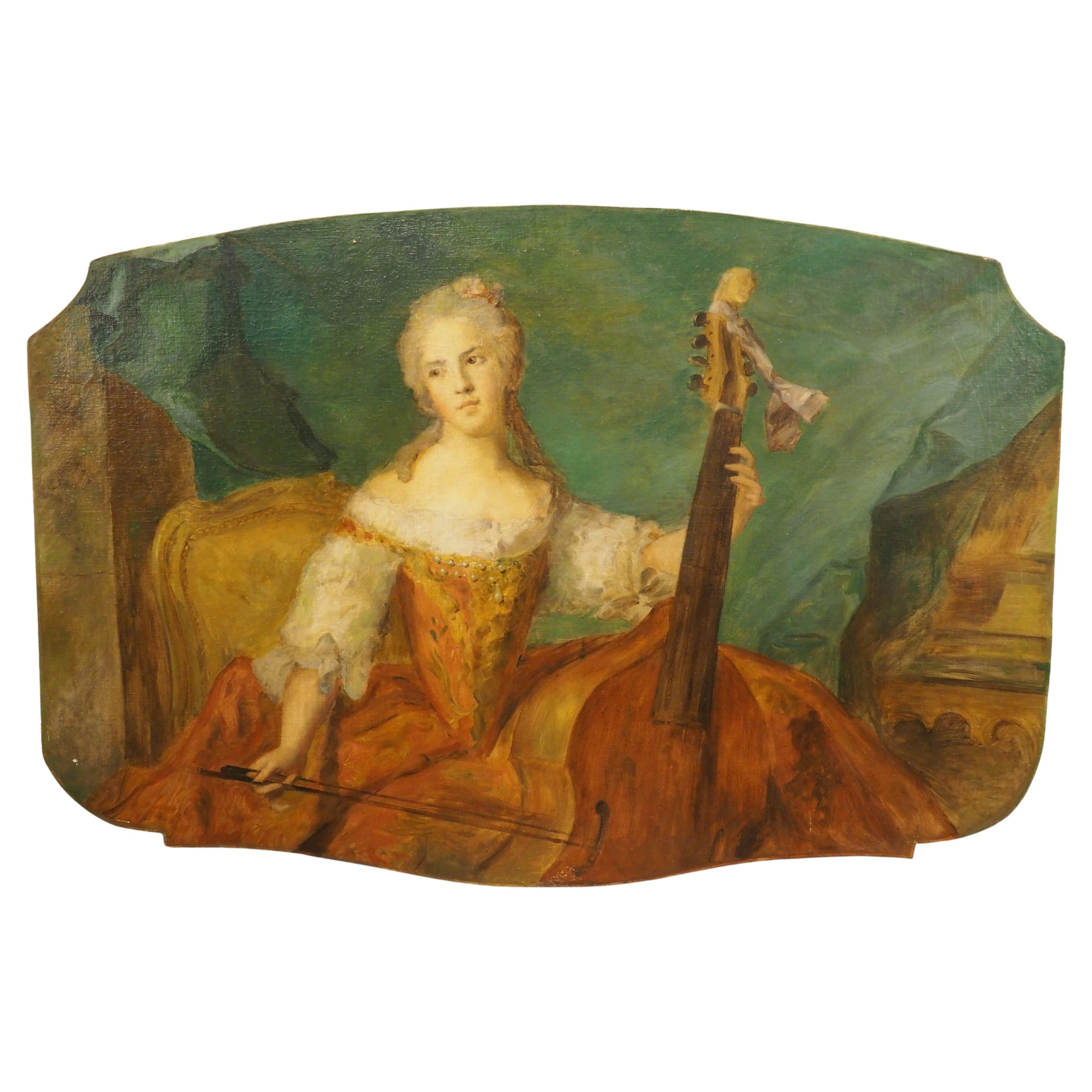 19. Jahrhundert Französisch Overdoor Malerei, Der Cellist