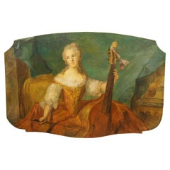 19th Century French Overdoor Painting, The Cellist