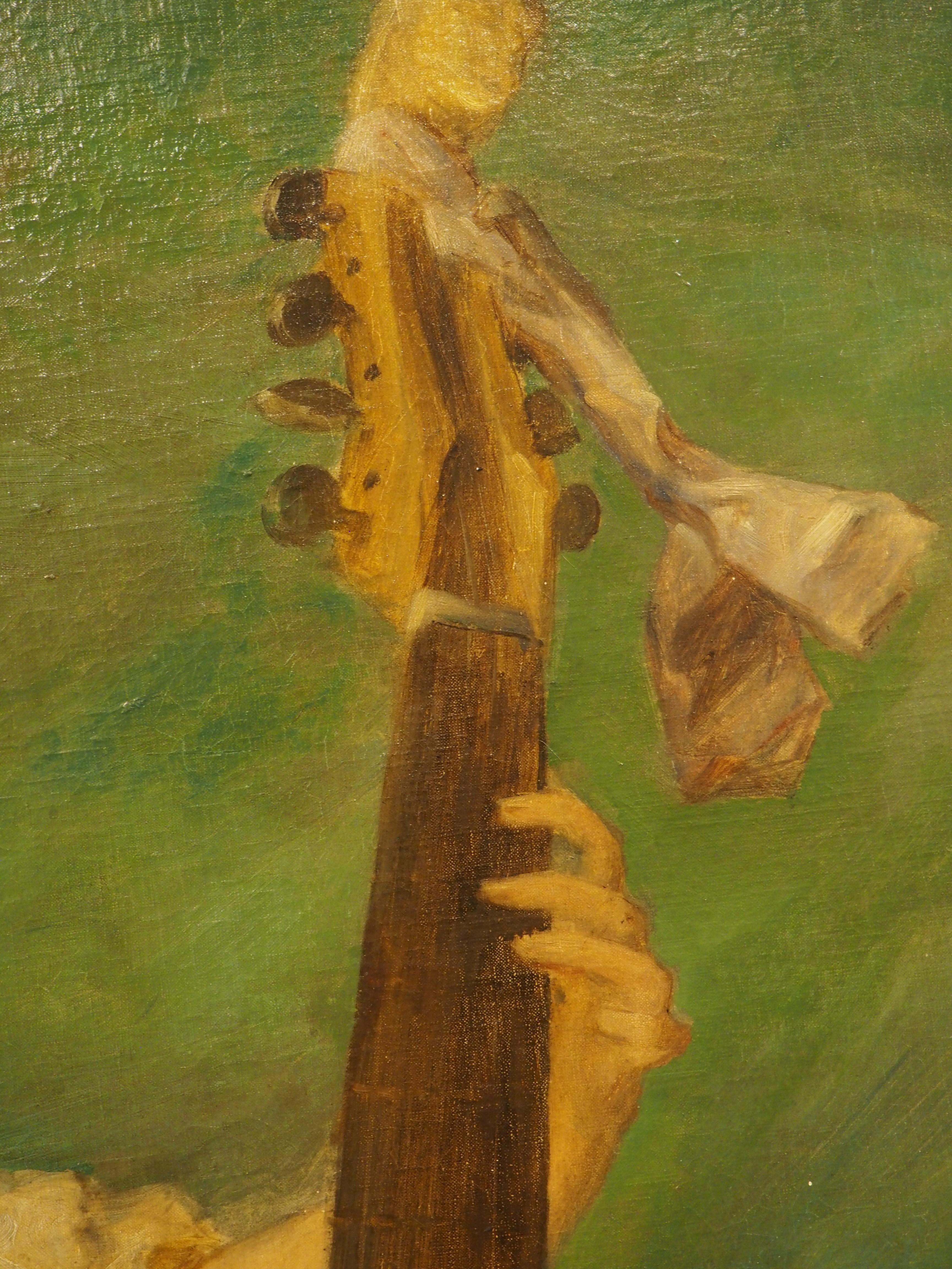 19. Jahrhundert Französisch Overdoor Malerei, Der Cellist im Angebot 6