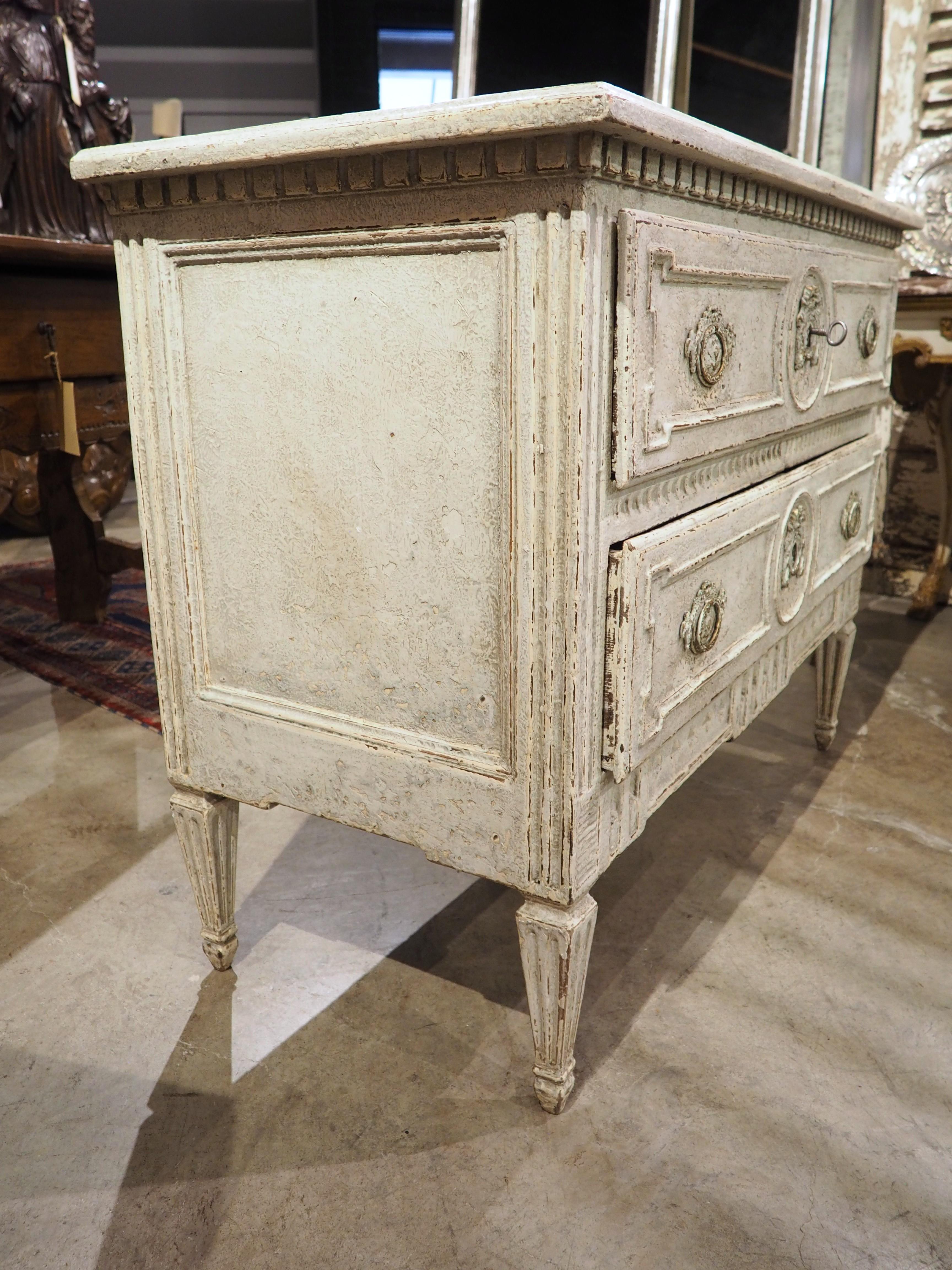 19th Century Painted French Louis XVI Style 2-Drawer Commode Sauteuse For Sale 10