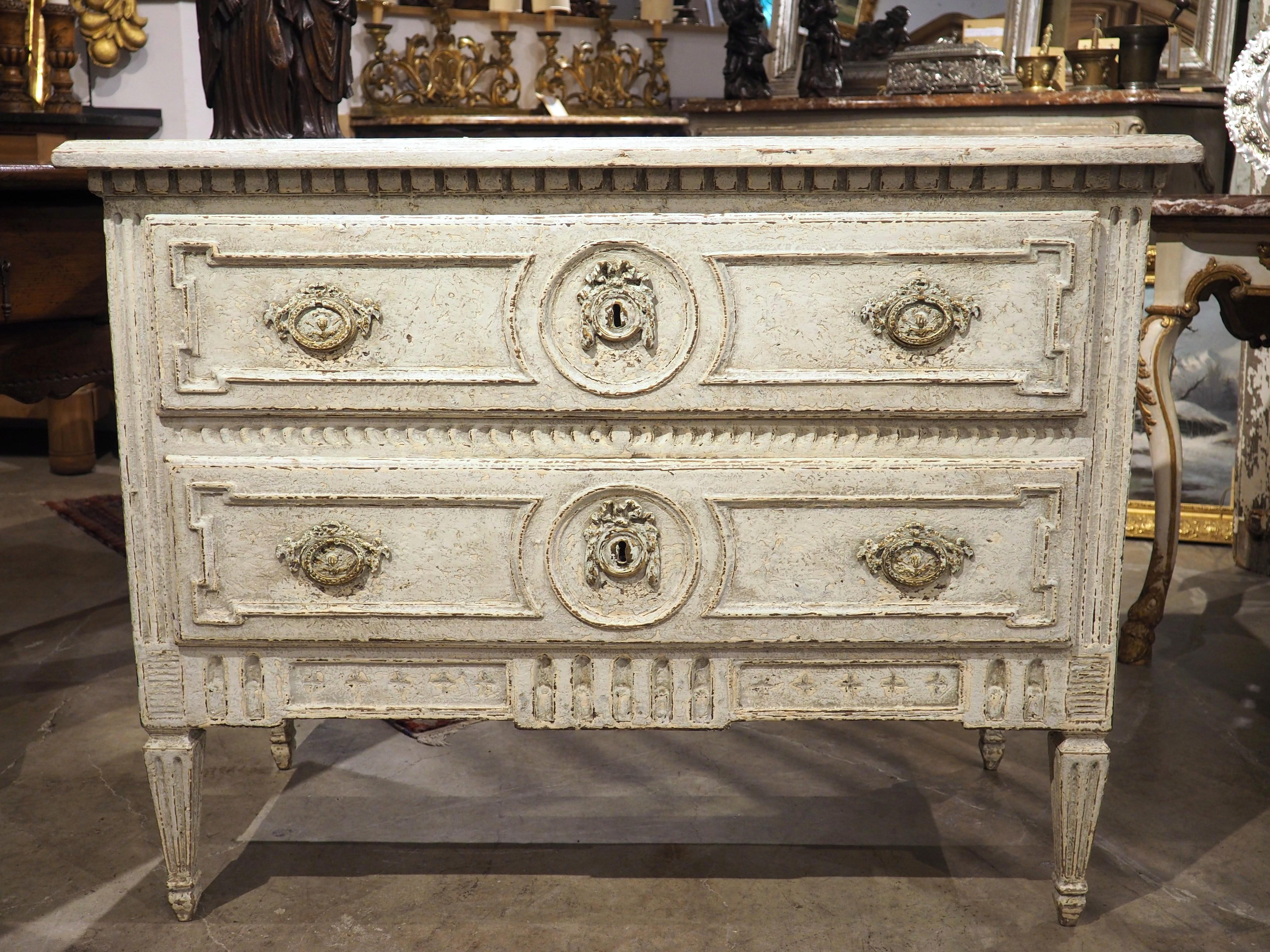 19th Century Painted French Louis XVI Style 2-Drawer Commode Sauteuse For Sale 12