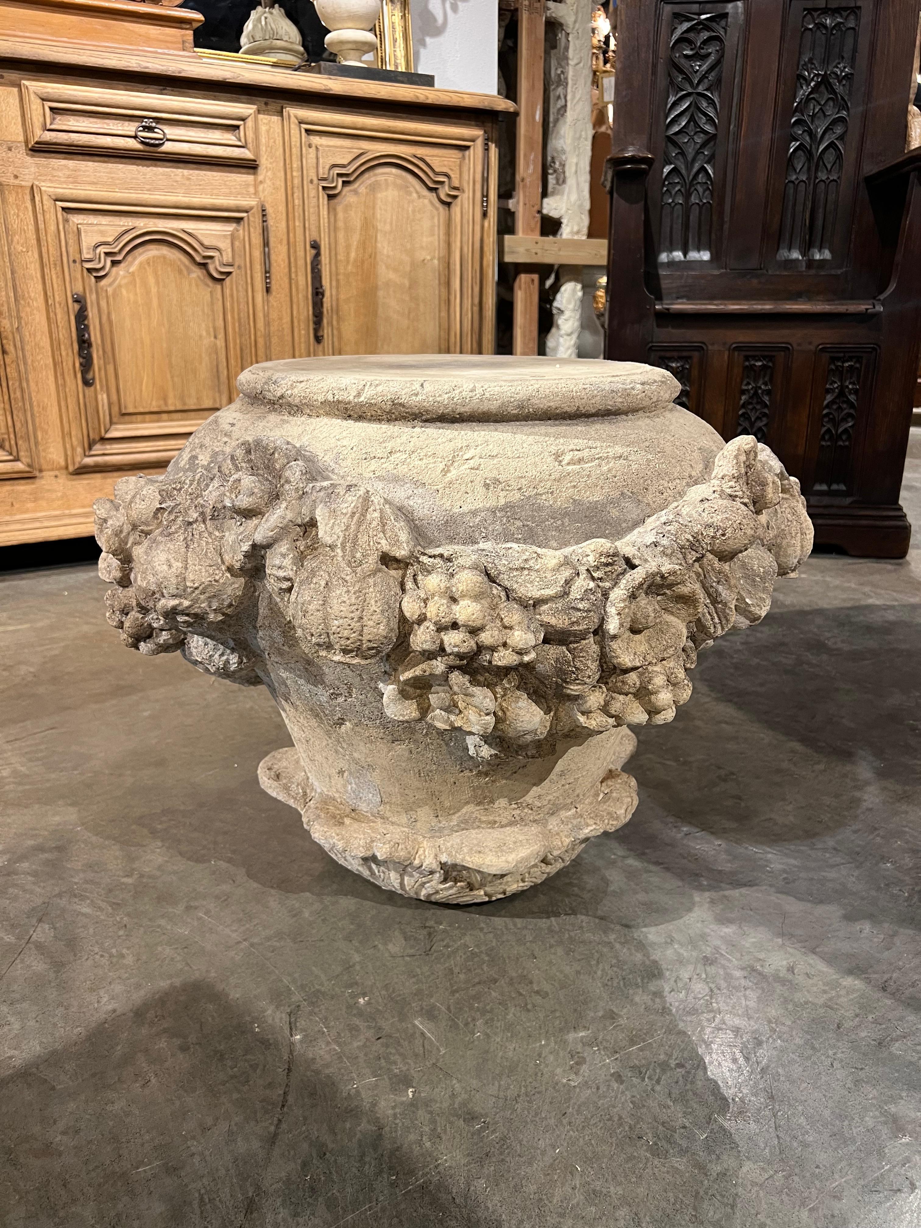 Italian Cast Stone Fruit and Floral Swag Coffee Table Base or Pedestal For Sale 6