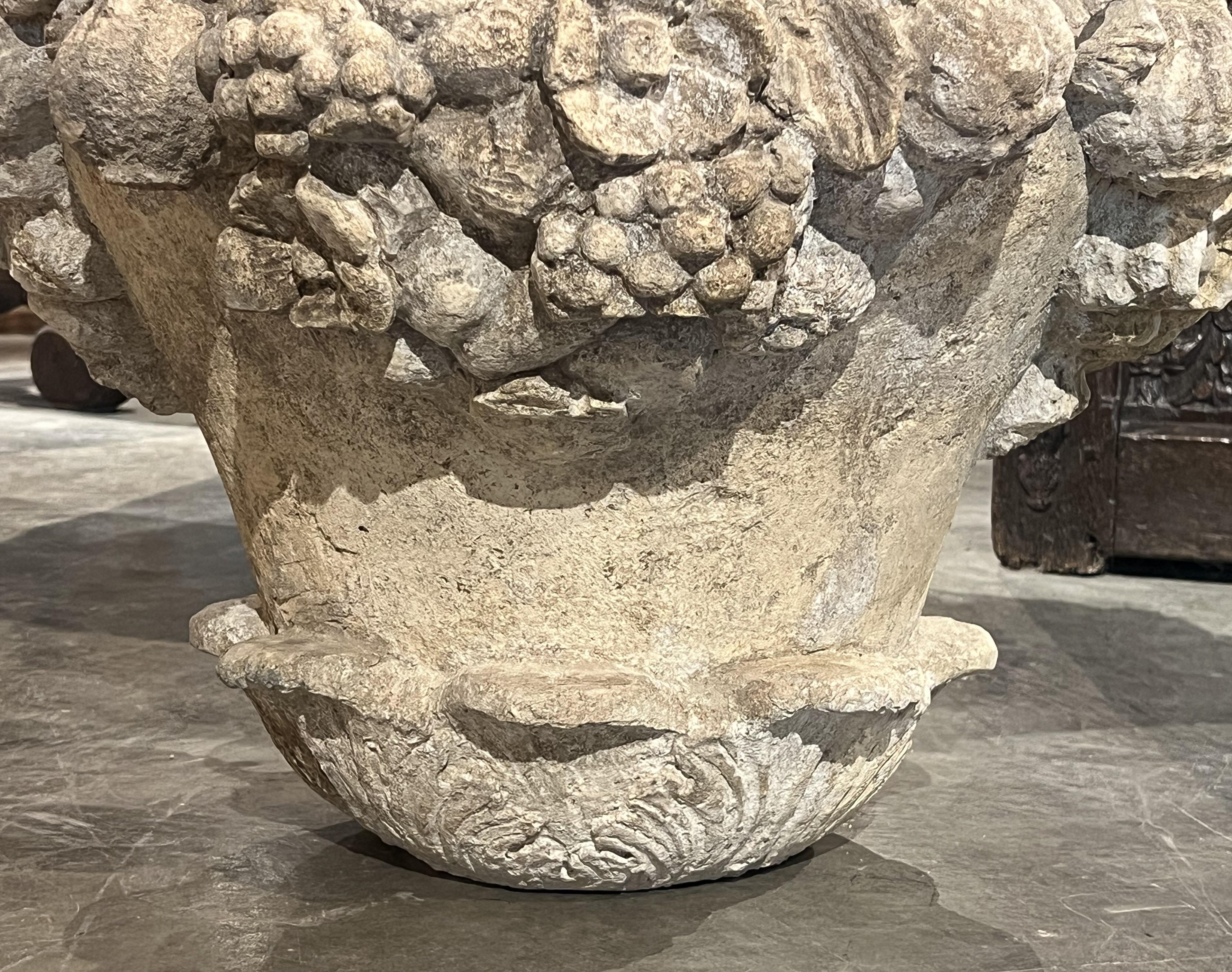 Italian Cast Stone Fruit and Floral Swag Coffee Table Base or Pedestal For Sale 2