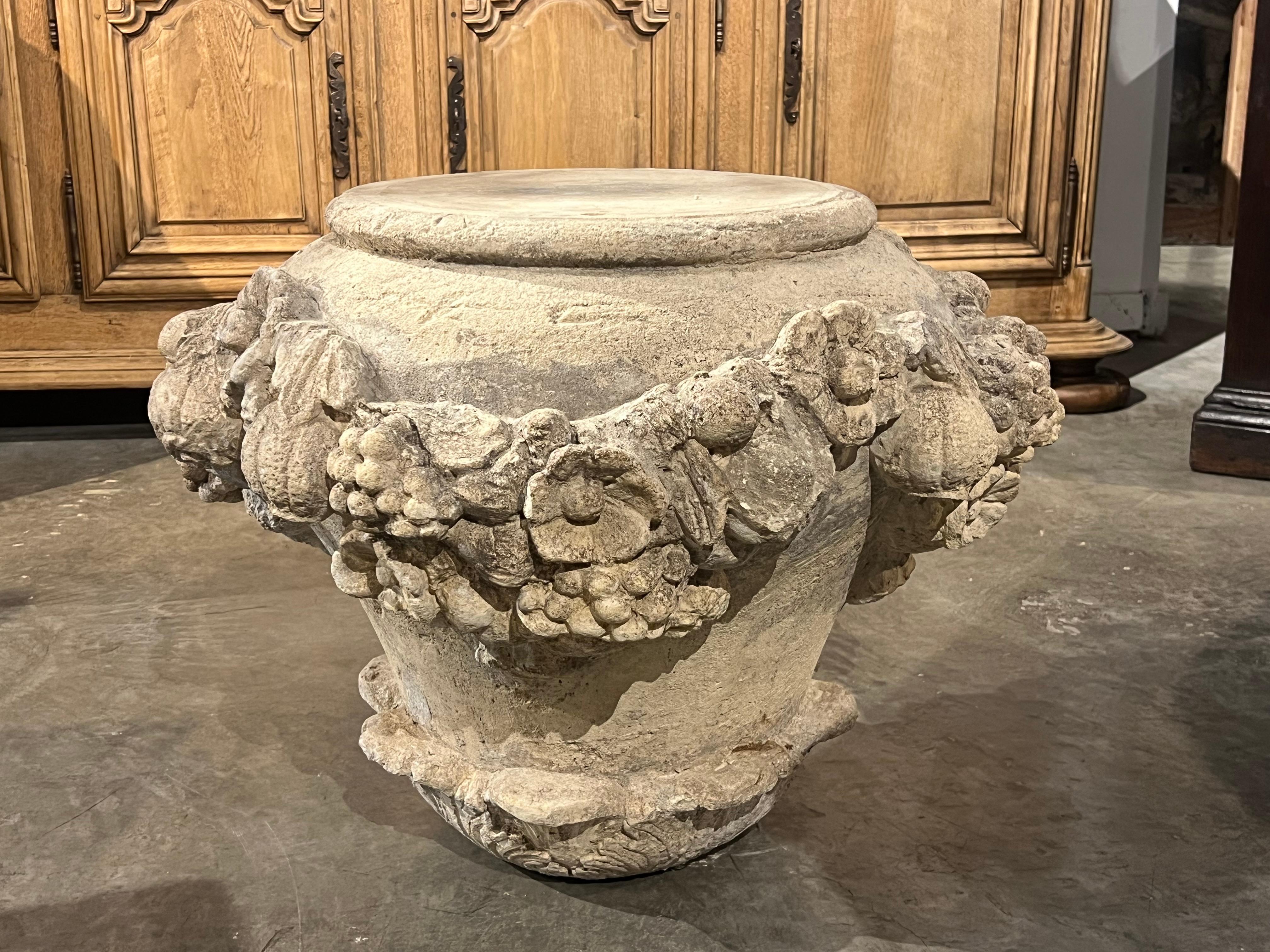 Italian Cast Stone Fruit and Floral Swag Coffee Table Base or Pedestal For Sale 4