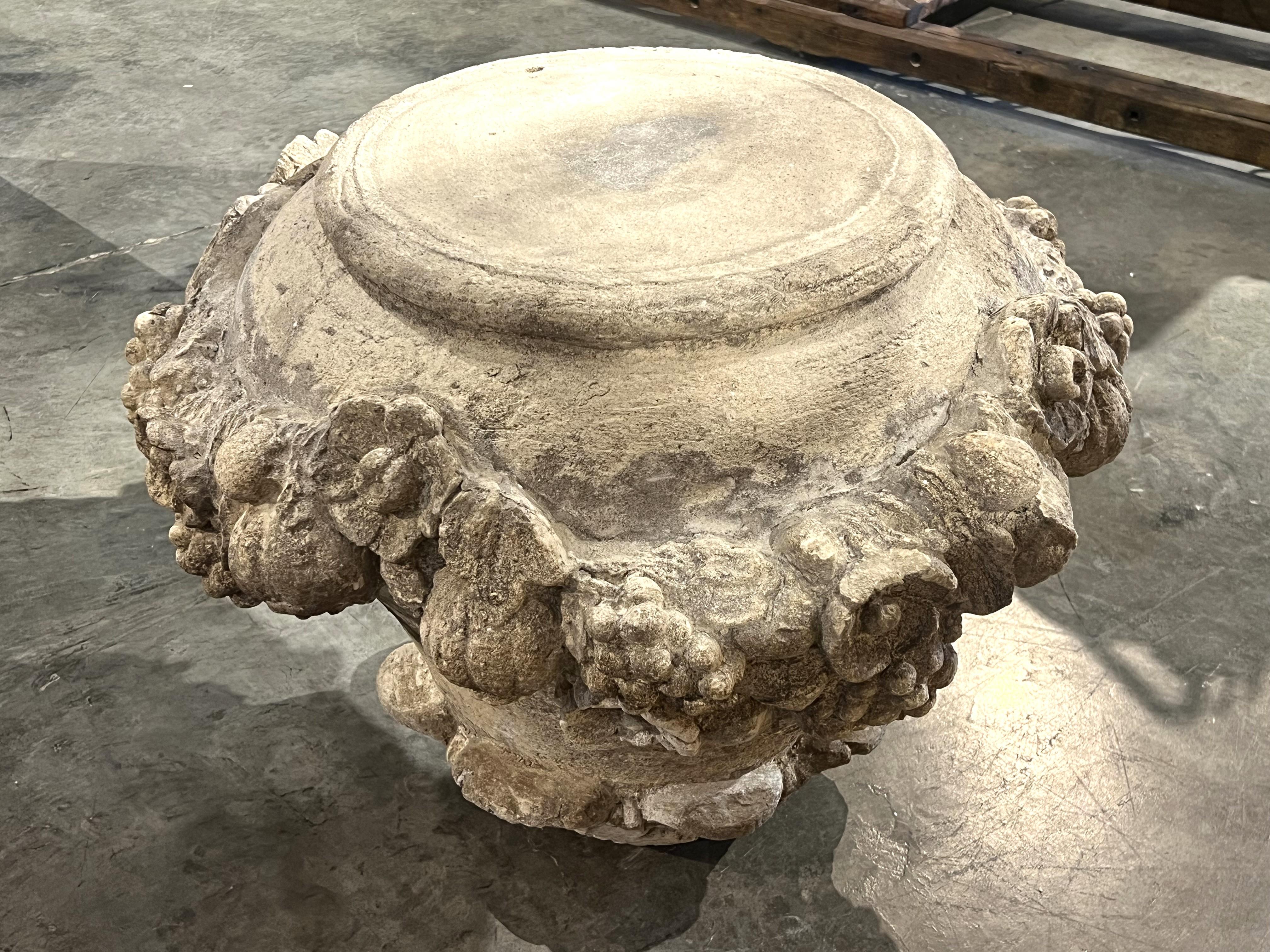 Italian Cast Stone Fruit and Floral Swag Coffee Table Base or Pedestal For Sale 3