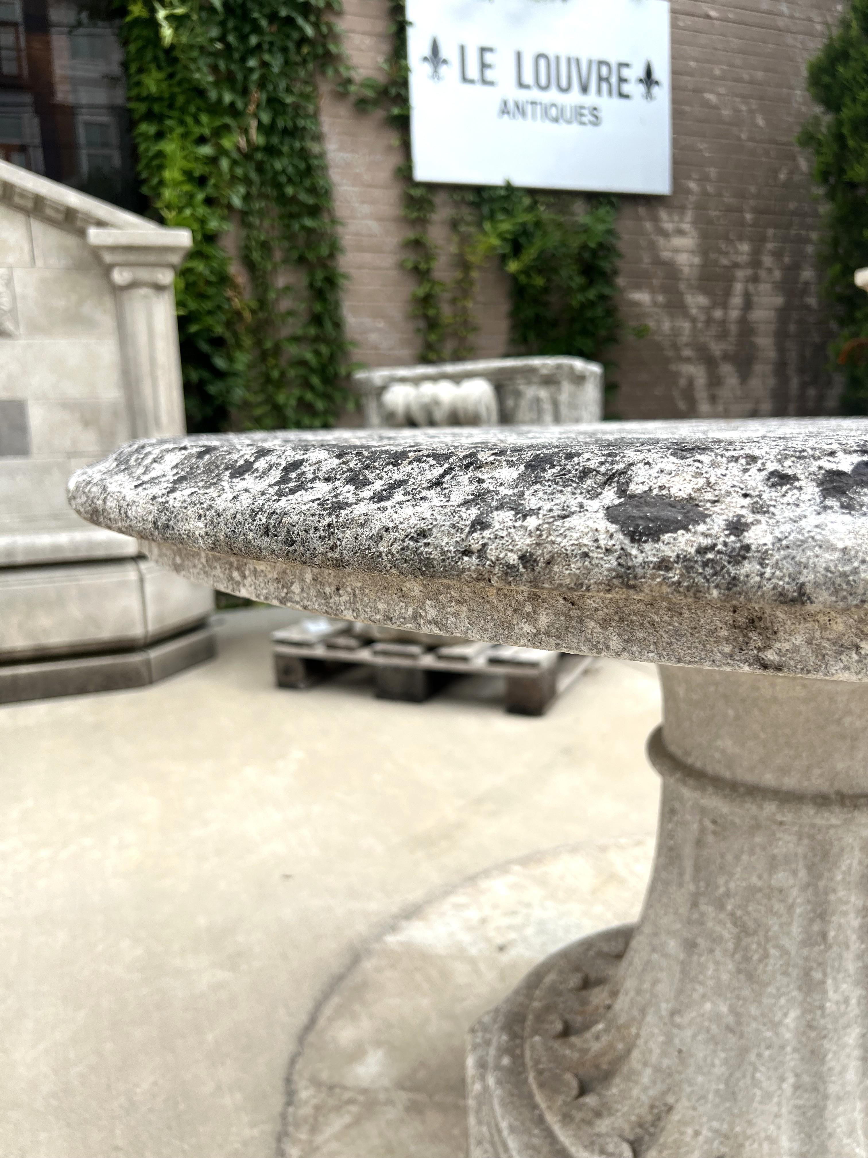 Early 1900s French Circular Limestone Table with Fluted Octagonal Base In Good Condition For Sale In Dallas, TX