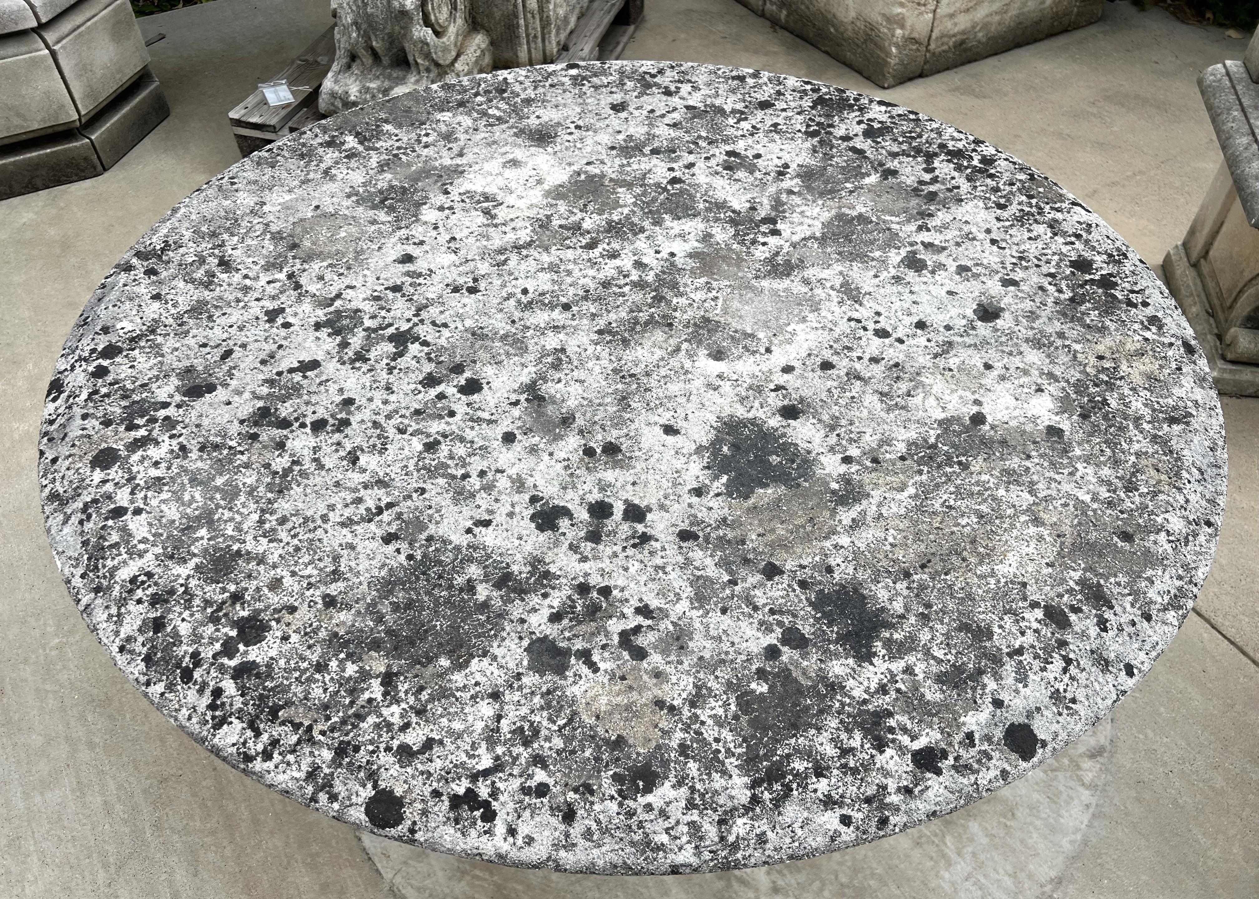 20th Century Early 1900s French Circular Limestone Table with Fluted Octagonal Base For Sale
