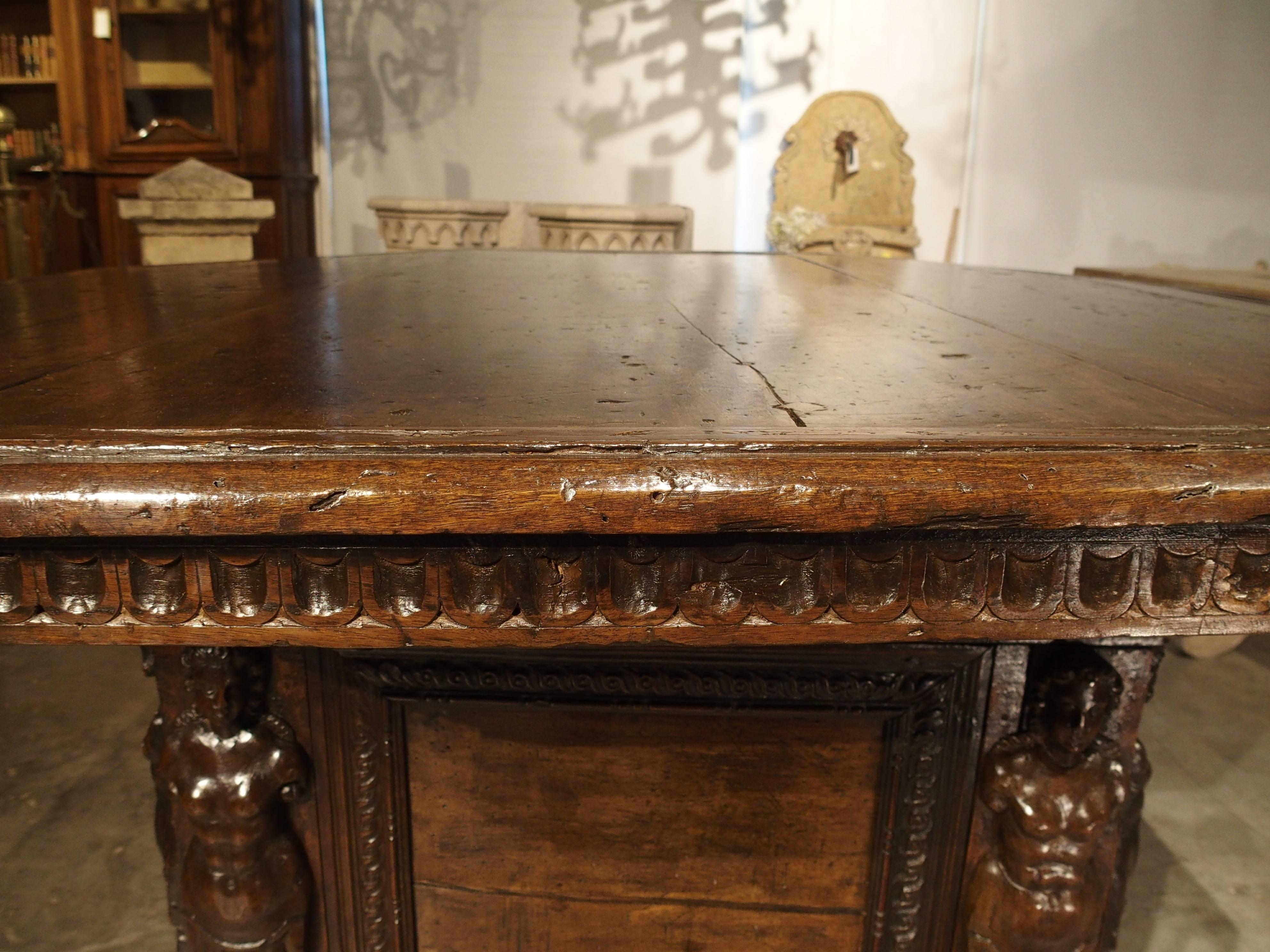 Carved Period High Renaissance Walnut Wood Octagonal Center Table from Northern Italy,