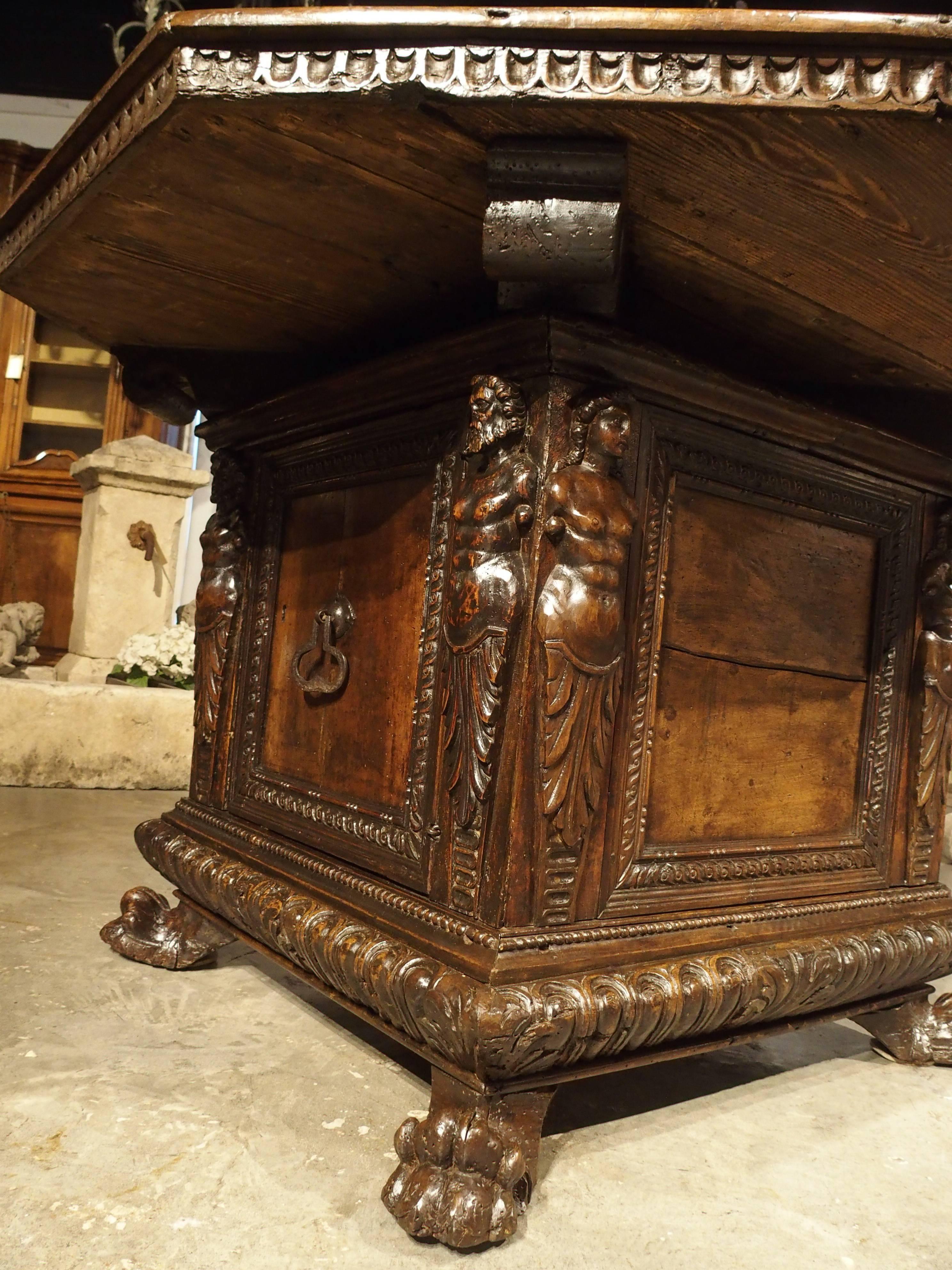 Period High Renaissance Walnut Wood Octagonal Center Table from Northern Italy, 1