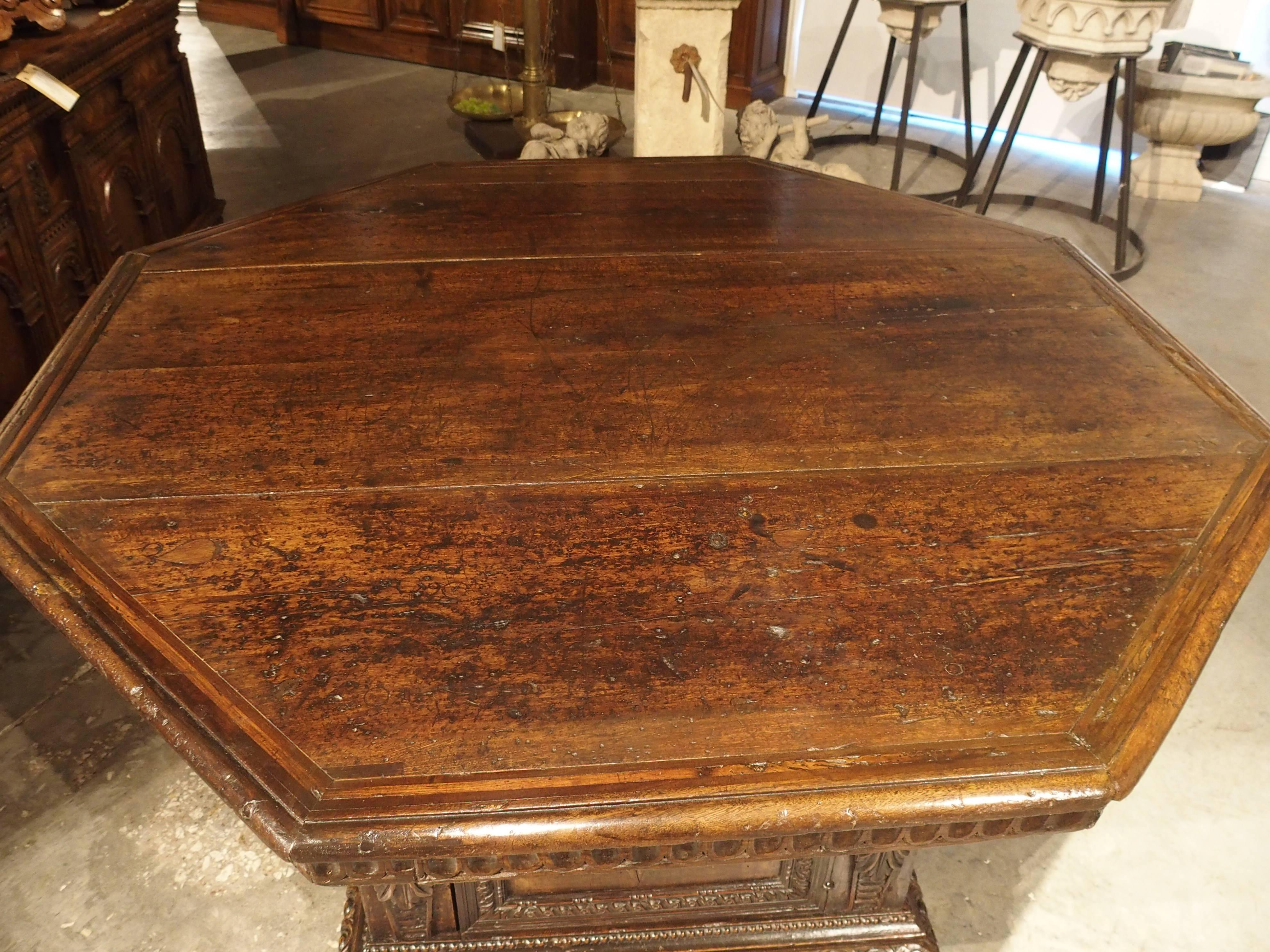 Period High Renaissance Walnut Wood Octagonal Center Table from Northern Italy, 2
