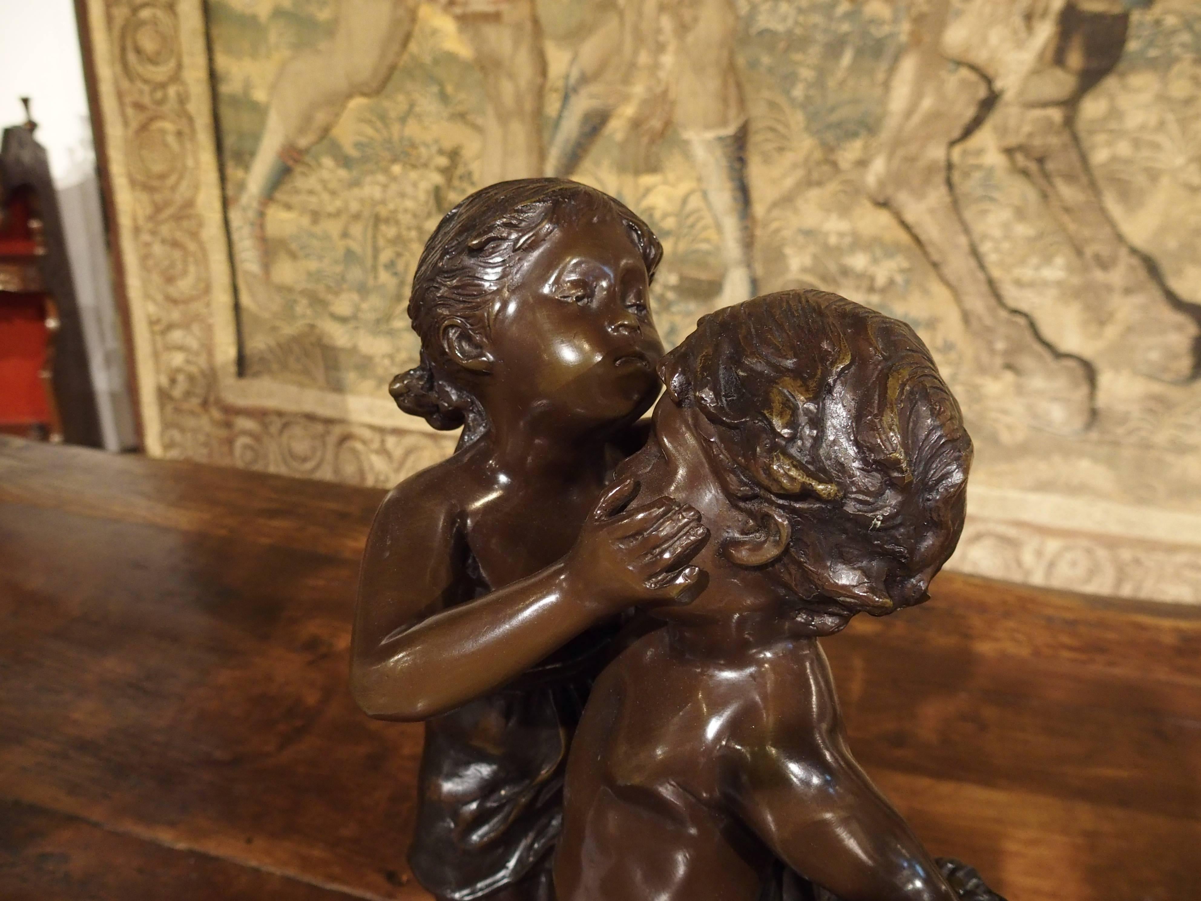 European Cast Bronze Statue of a Boy and Girl, Signed A. Moreau