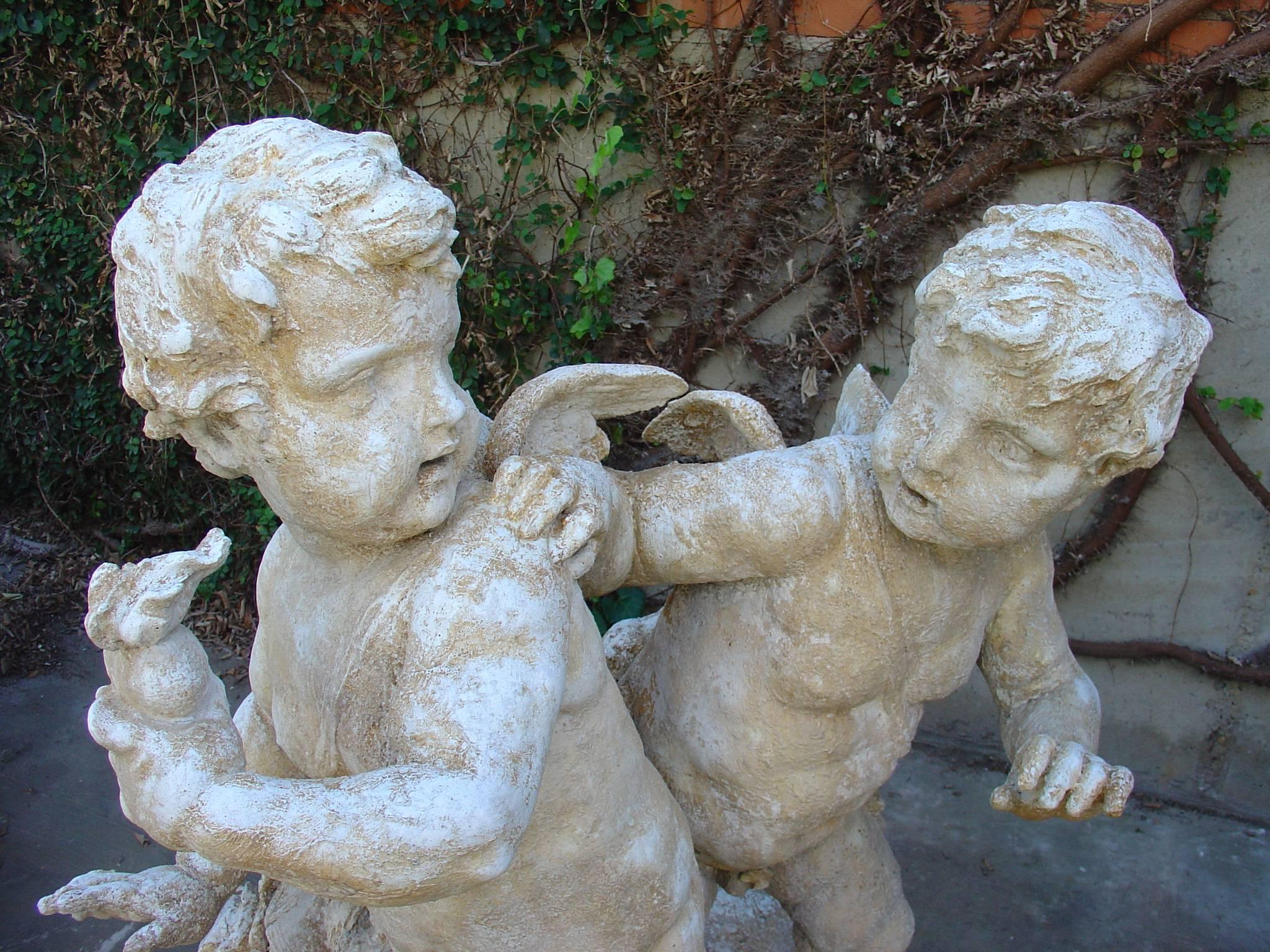 Classical Roman Cast Stone Cupids Garden Statue from France