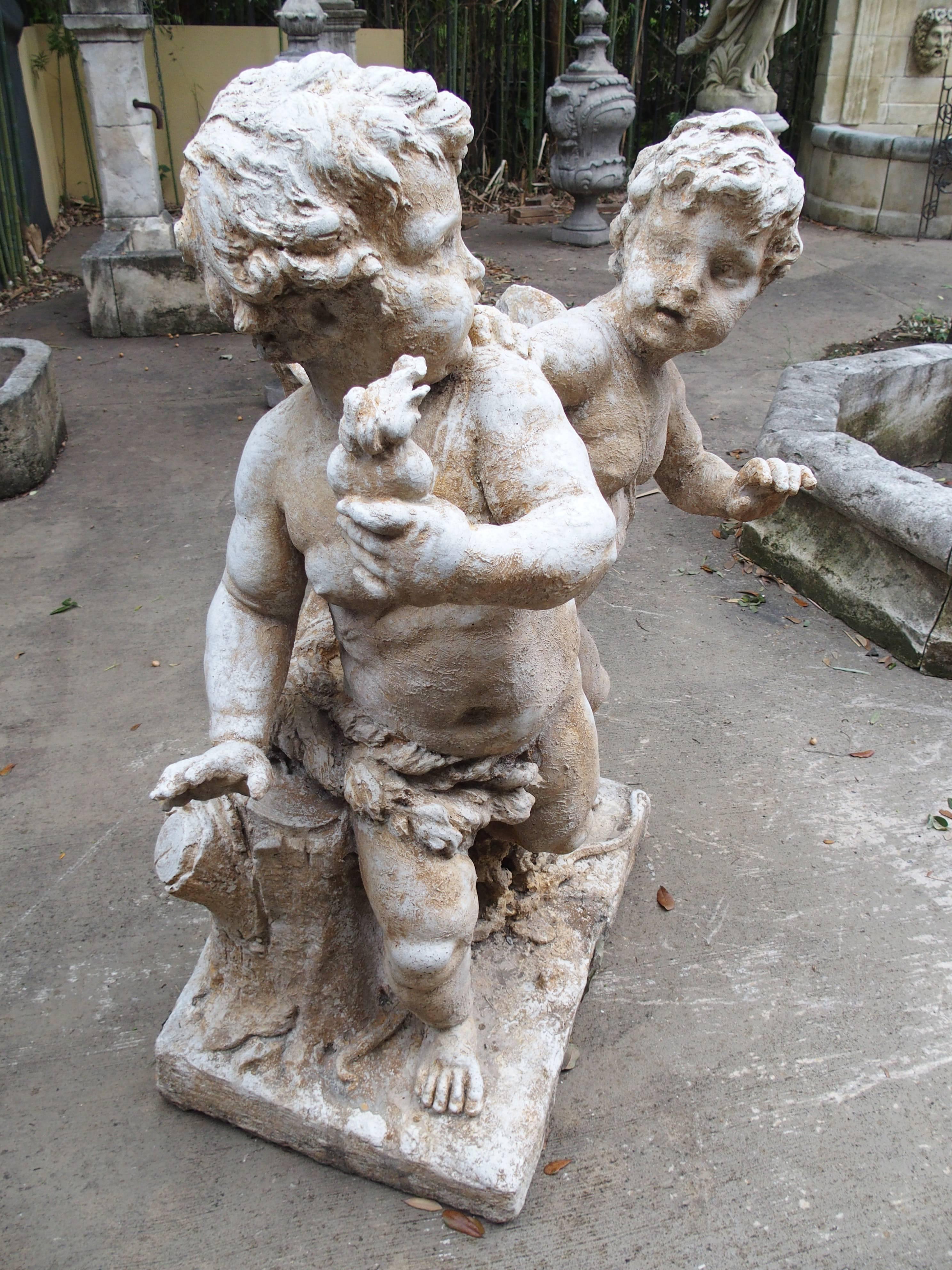 Contemporary Cast Stone Cupids Garden Statue from France