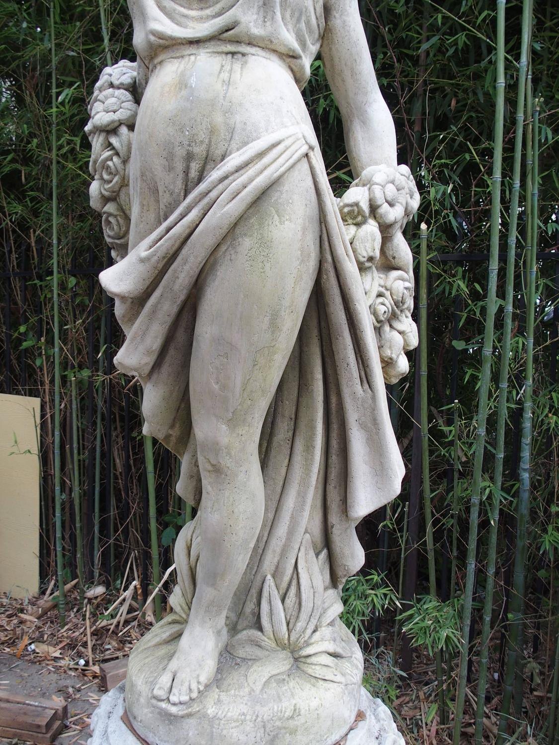 Cast Stone Garden Statue from France, "Femme A La Rose" at 1stdibs