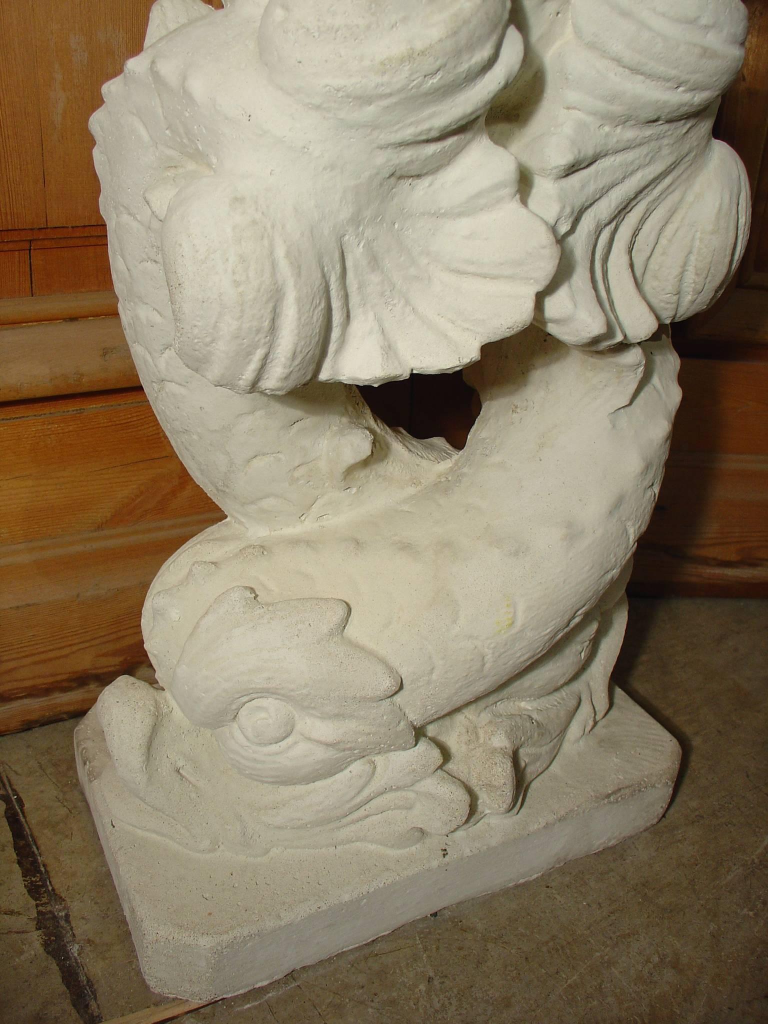 Small Cast Stone French Dolphin Wall Fountain In Excellent Condition In Dallas, TX